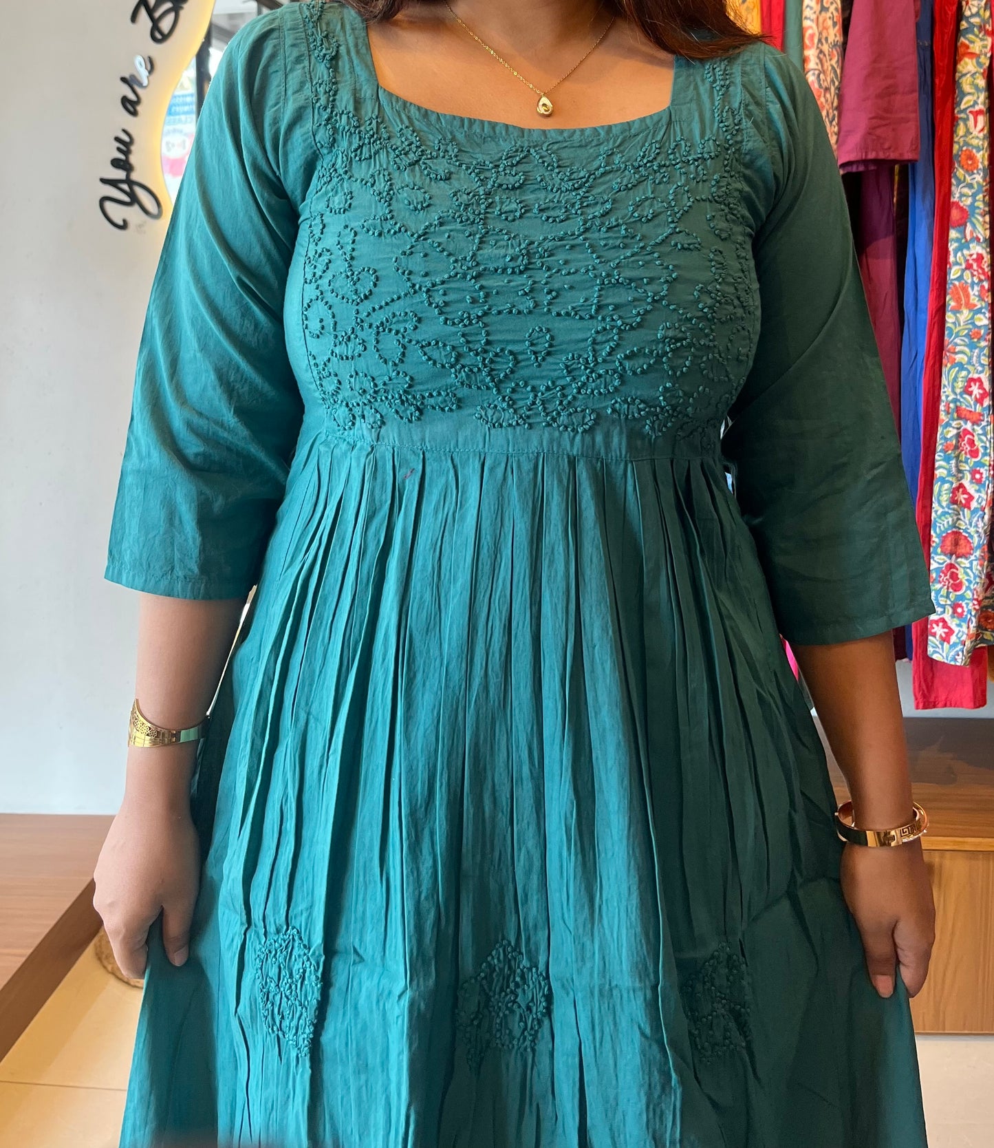 Pleated dress - Peacock green