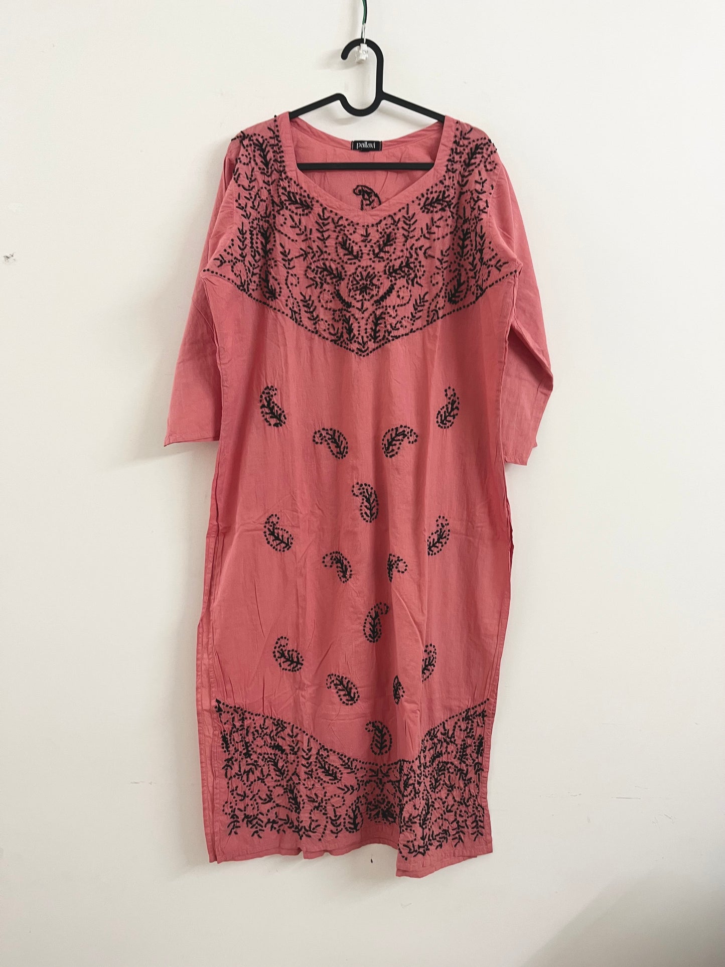 Straight Kurti PRE-ORDER - Black knots on Peach Pink