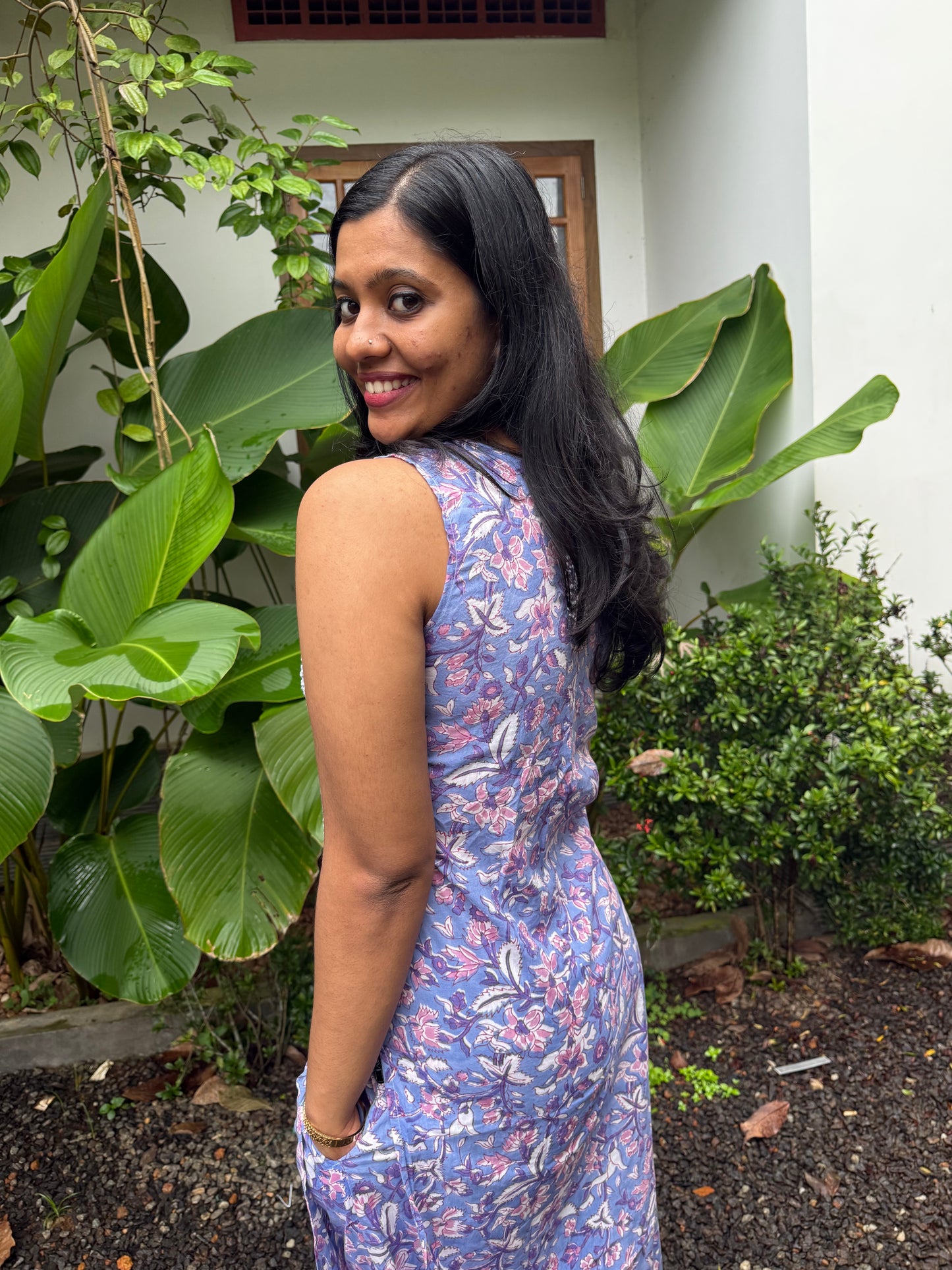 Straight Kurti Sleeveless PRE-ORDER - Floral Periwinkle