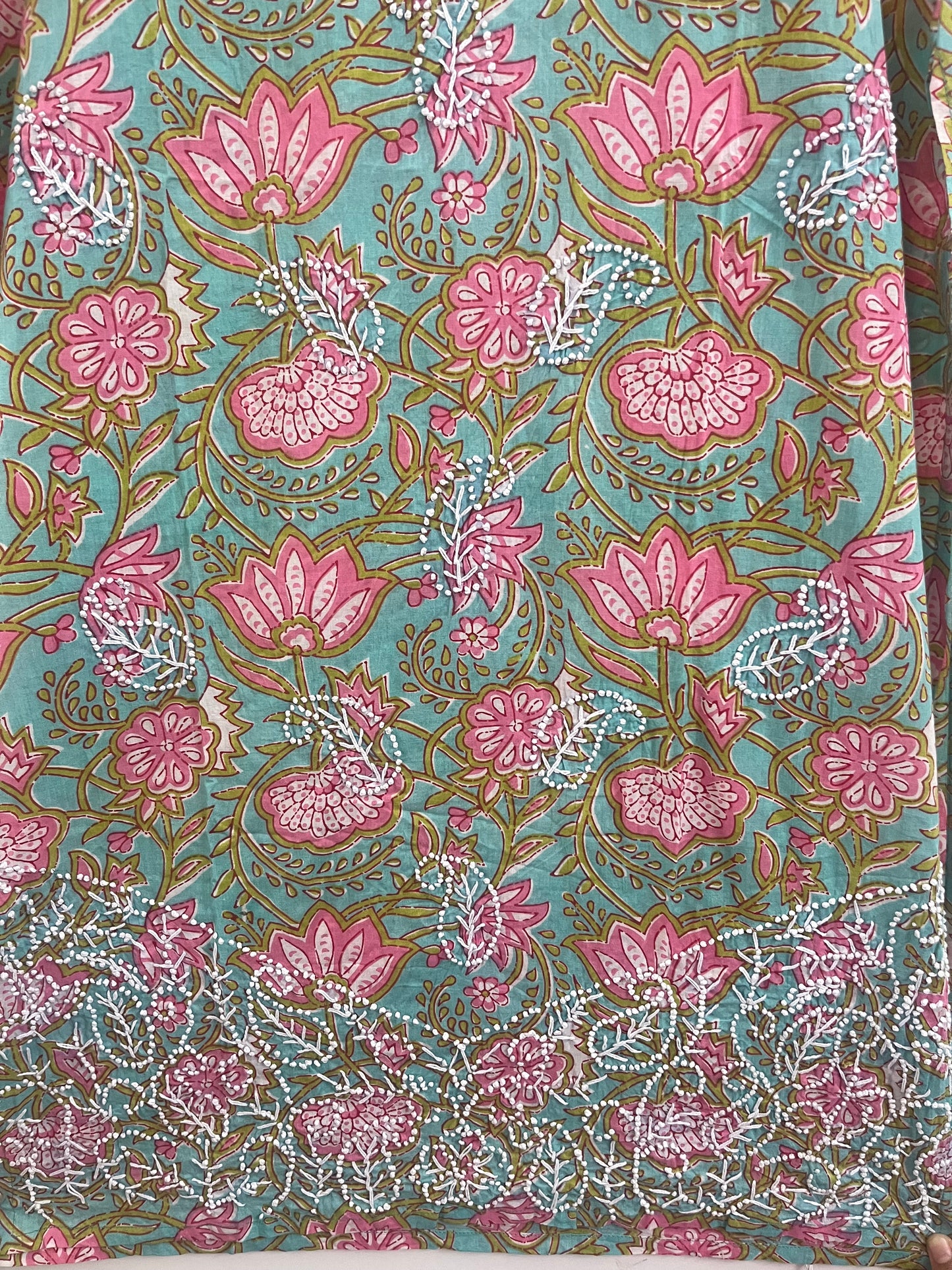 Straight Kurti - Floral Teal Pink