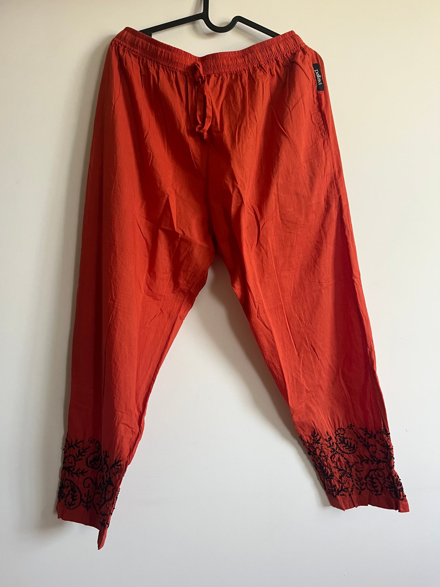 Sleeveless Straight Kurti and Pant (co-ord set) - Black knote on Dark Rust Orange