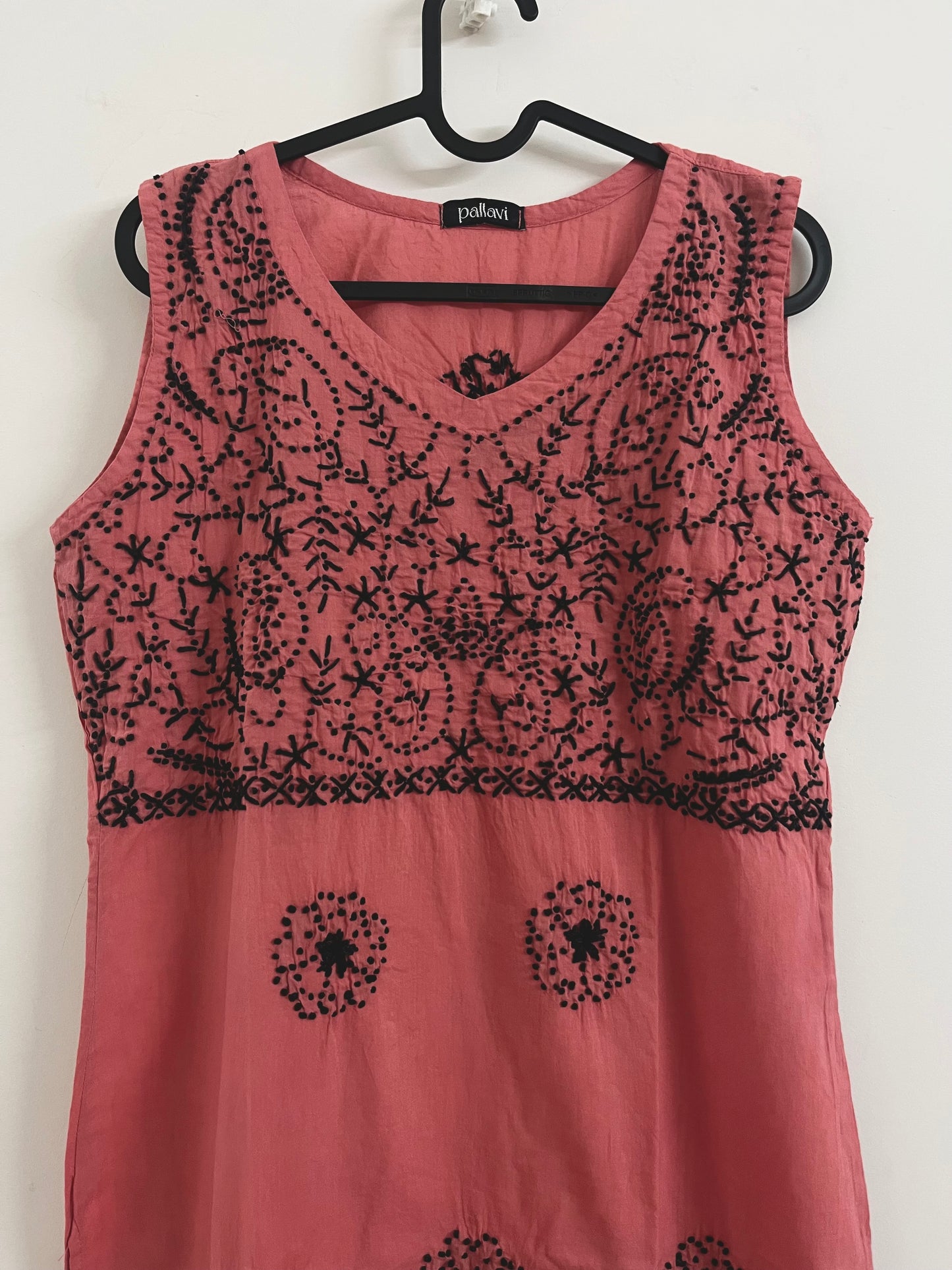 Sleeveless Straight kurti PRE-ORDER - Black knots on Peach Pink