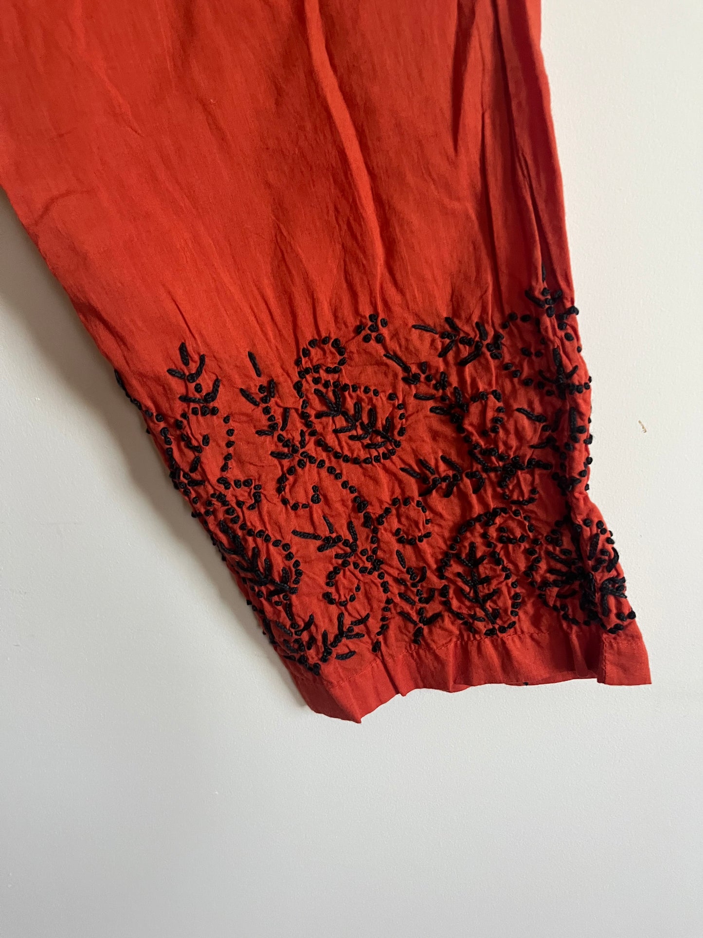 Sleeveless Straight Kurti and Pant (co-ord set) - Black knote on Dark Rust Orange