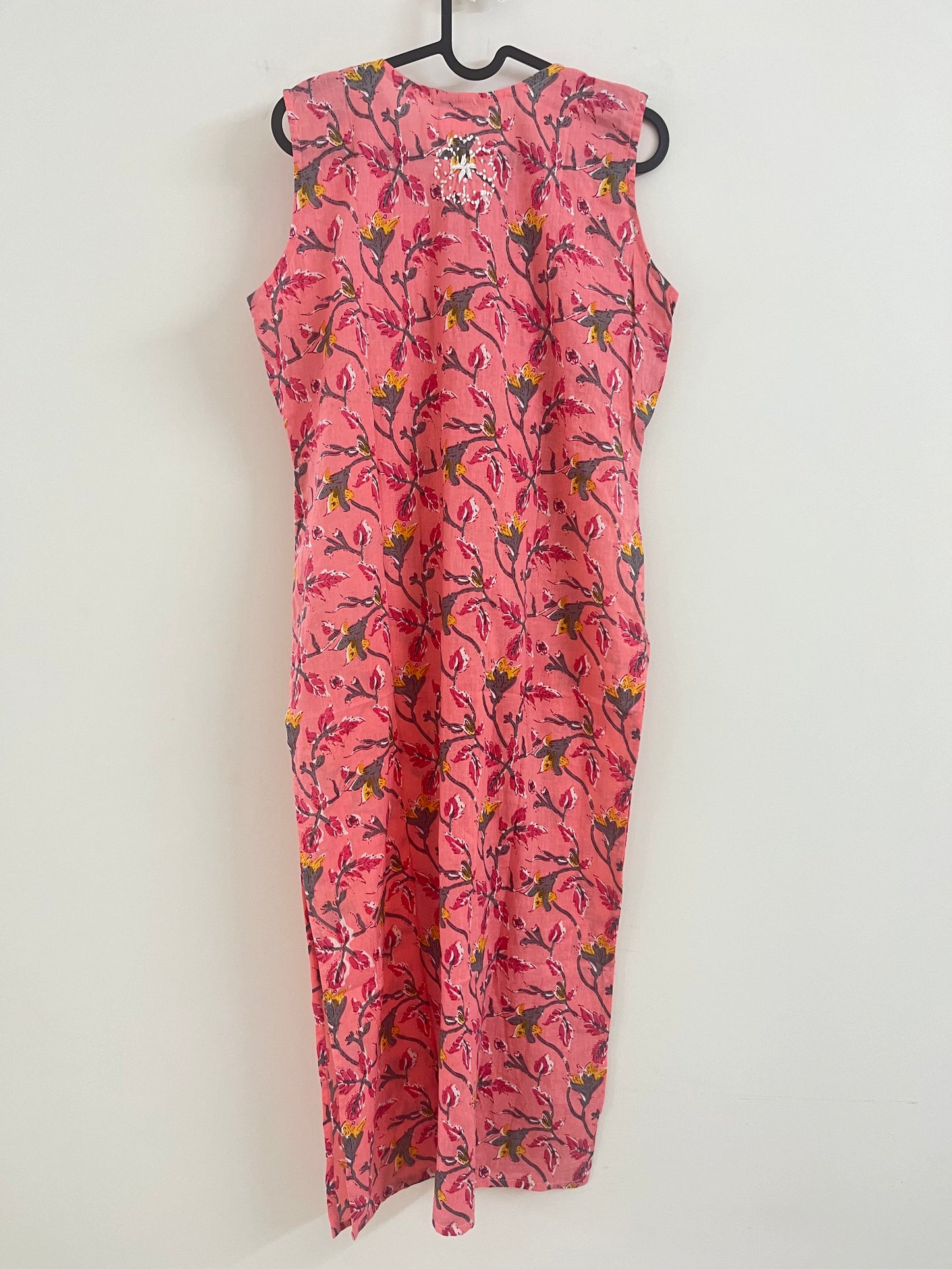 Straight Kurti Sleeveless - Floral Peach Grey