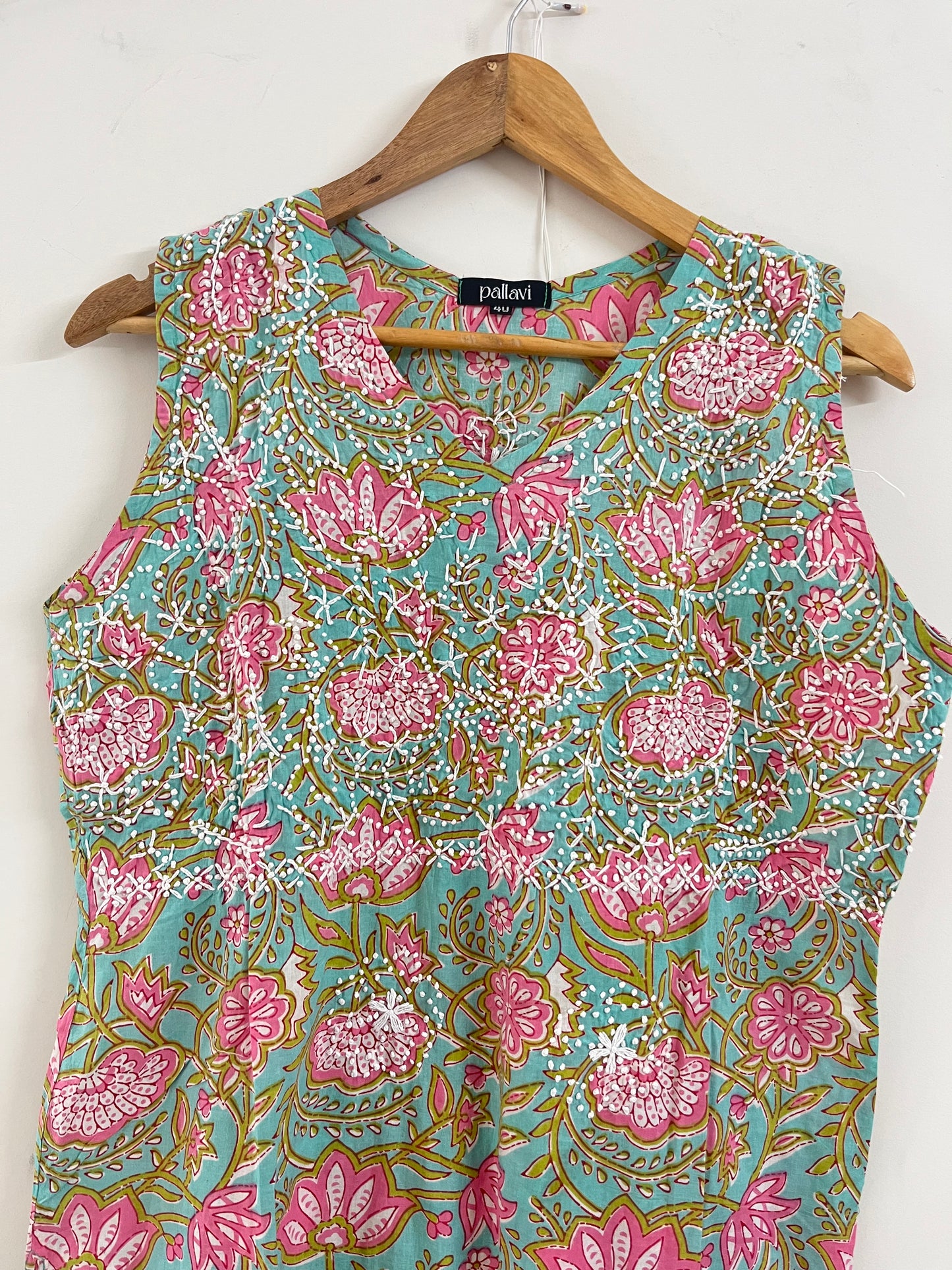 Straight Kurti Sleeveless PRE-ORDER - Floral Teal Pink