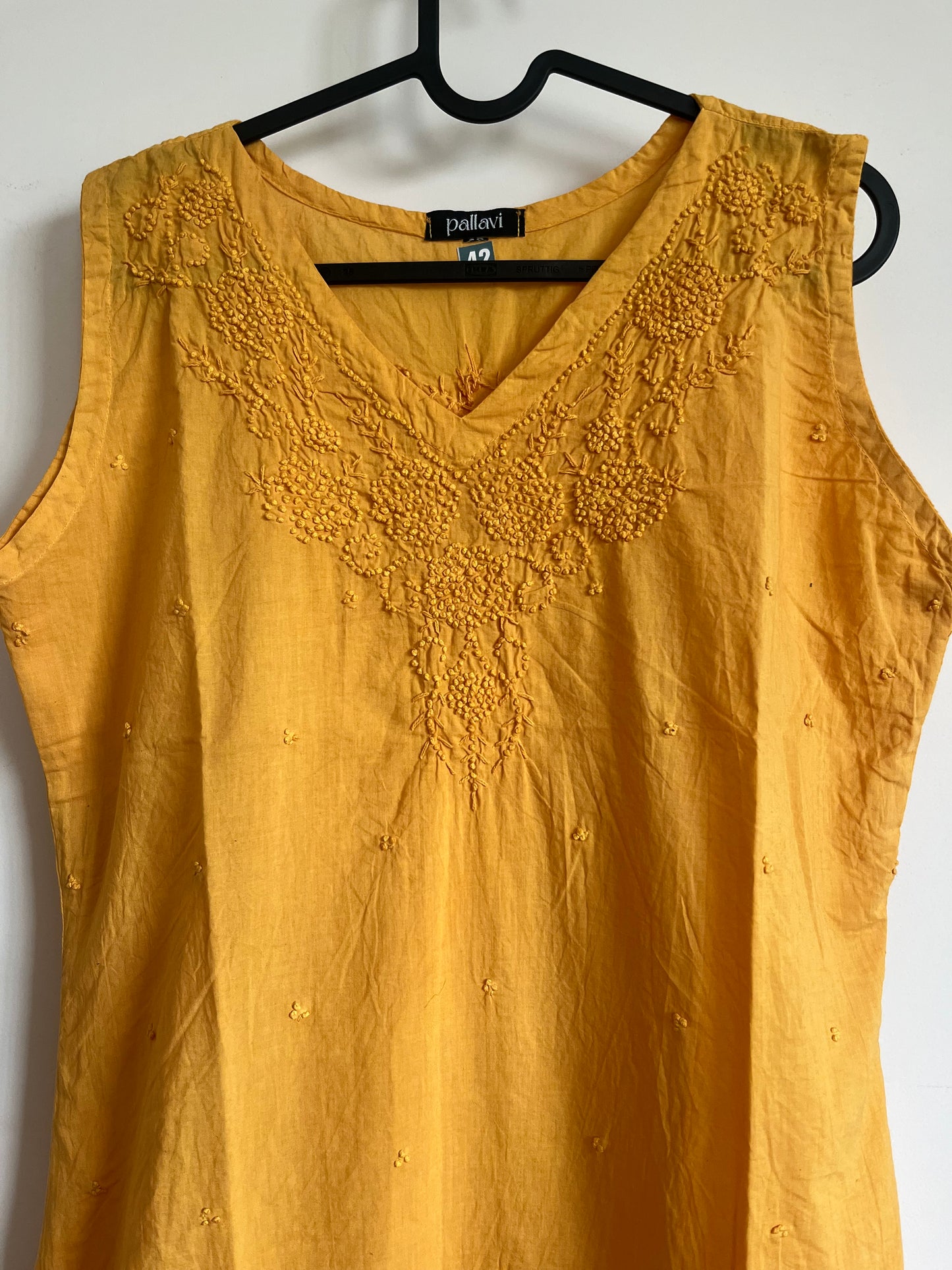 Straight Kurti and pant (Sleeveless) - Mustard Yellow