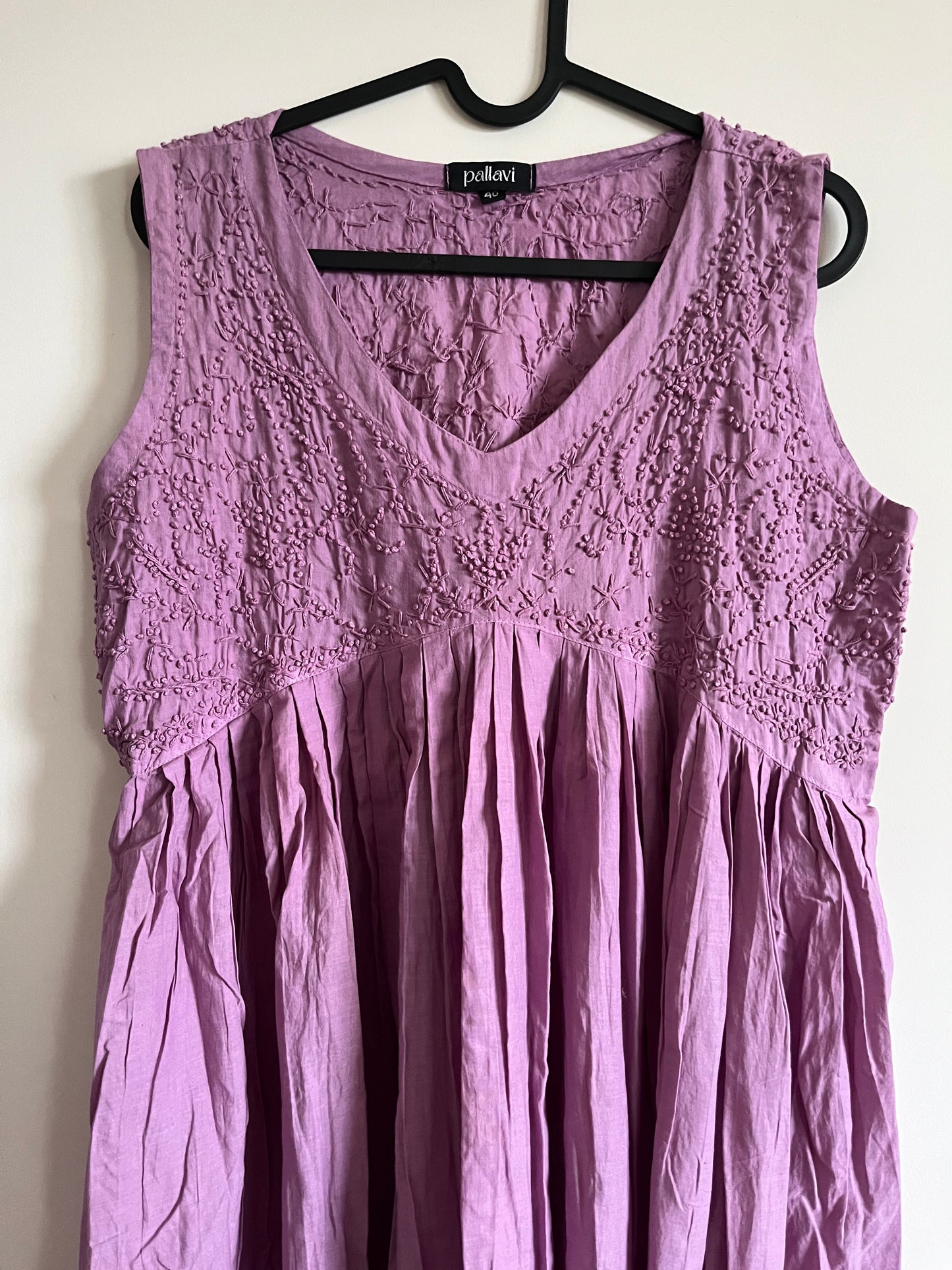 Sleeveless Aliya cut dress -Pink Lavender (with work on front and back)
