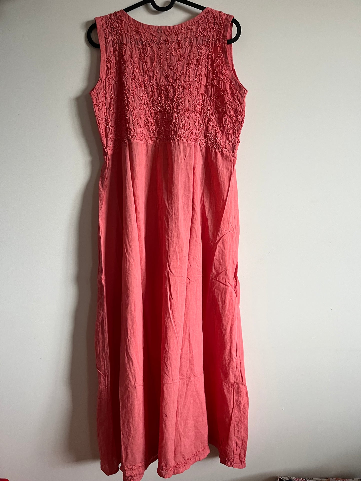 Sleeveless Aliya cut dress -Neon Peach (with work on front and back)