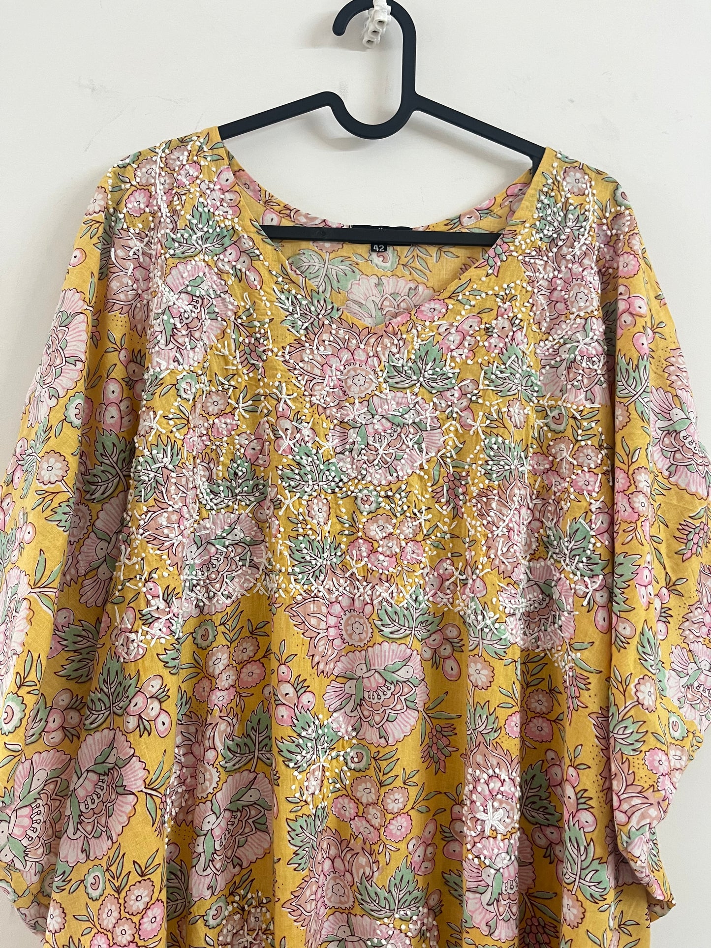 Curved Kaftan PRE-ORDER - Floral Yellow Pink