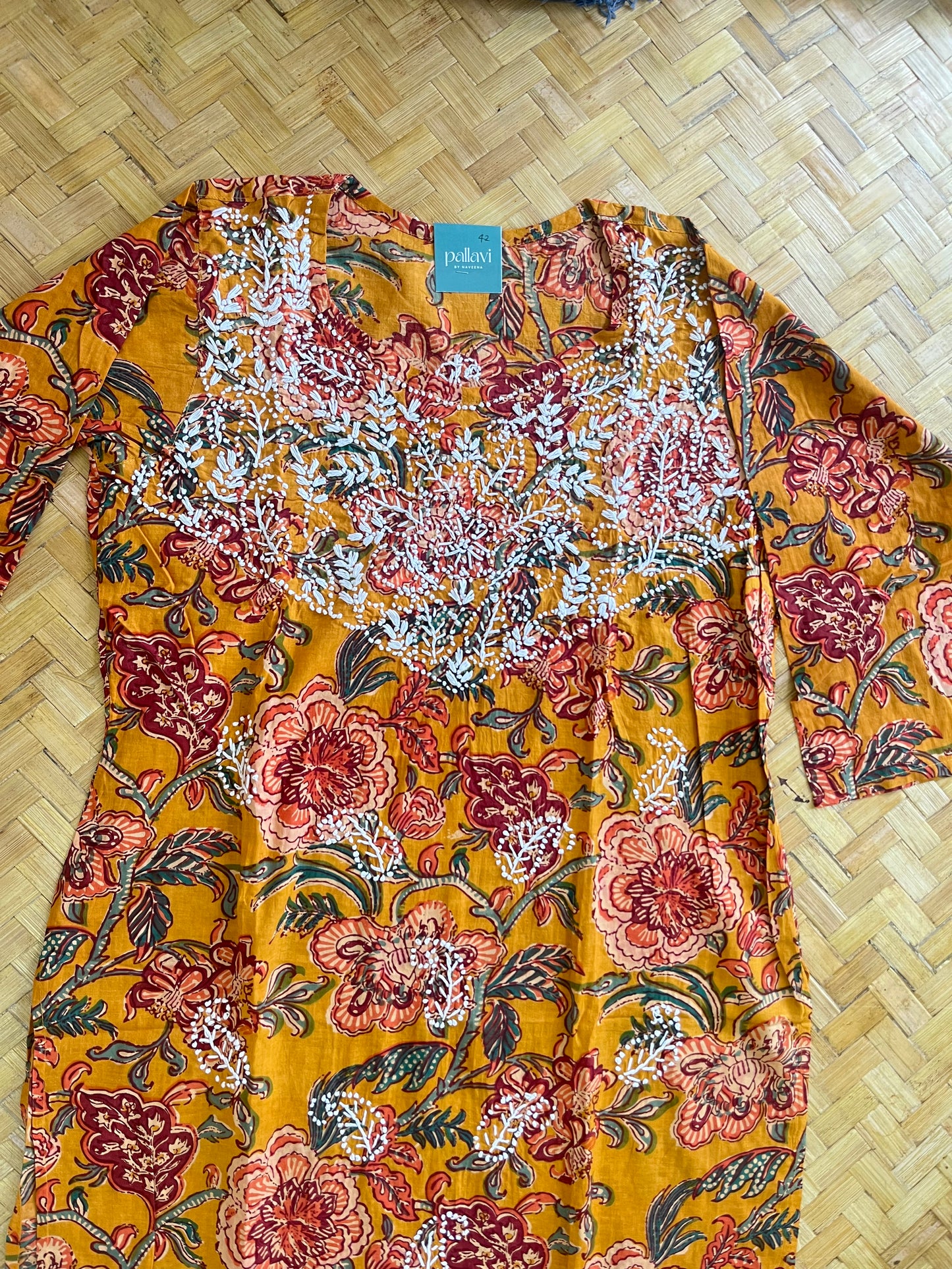 Straight Kurti - Floral Yellow Red