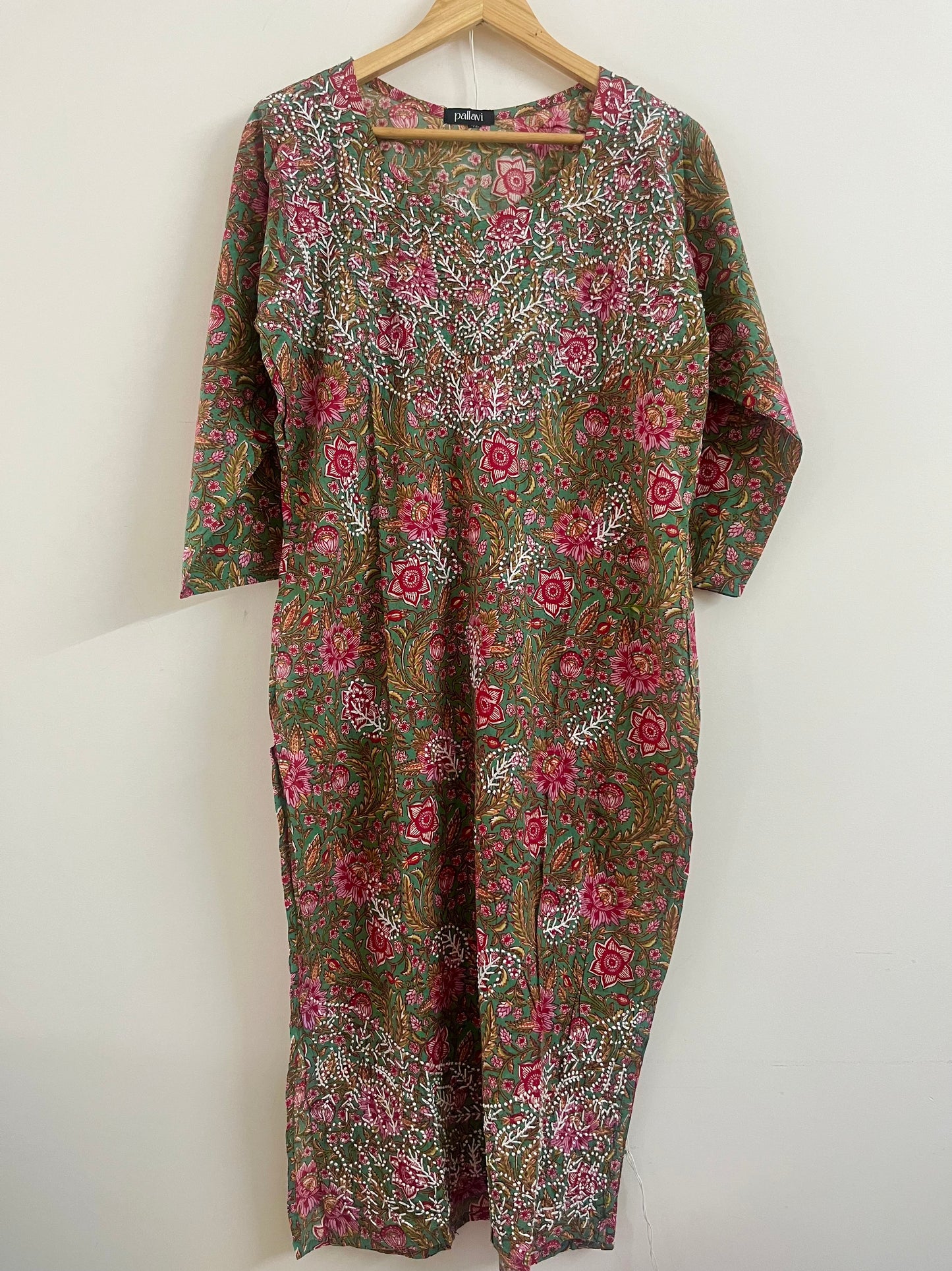Straight Kurti and pant - Floral Lyla Green