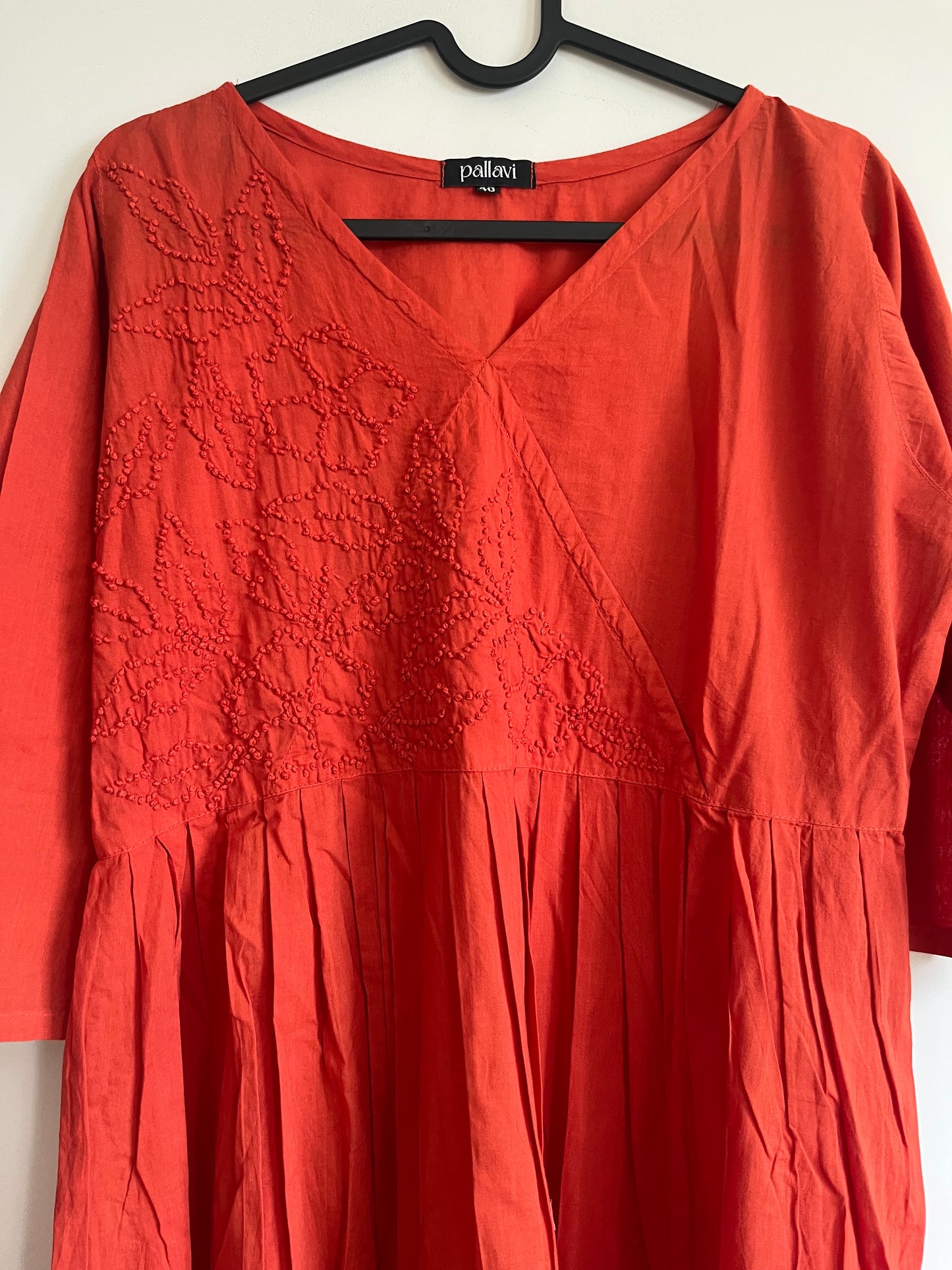Pleated Angrakha dress - Dark Rust Orange