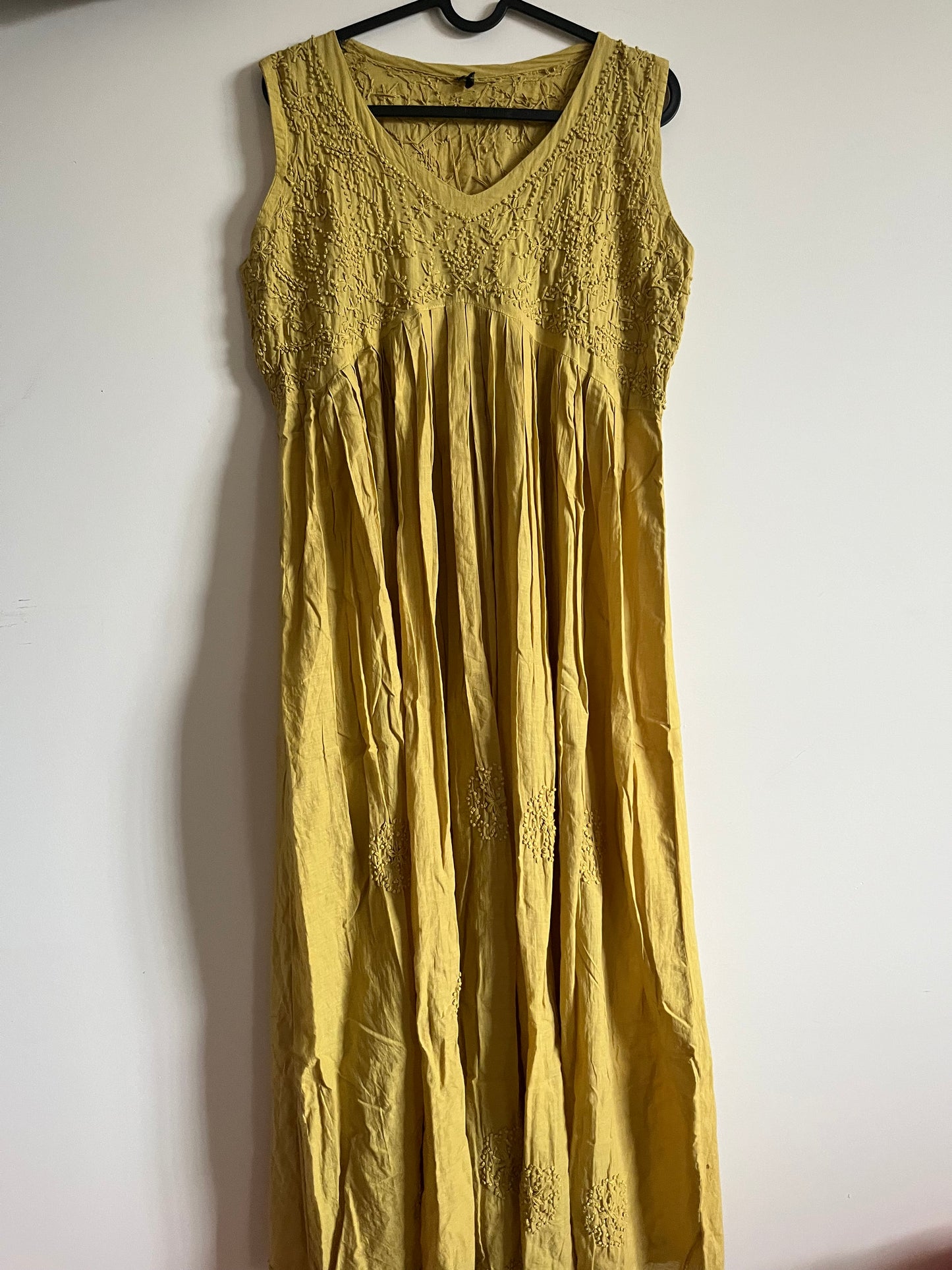 Sleeveless Aliya cut dress -Lime Yellow (with work on front and back)