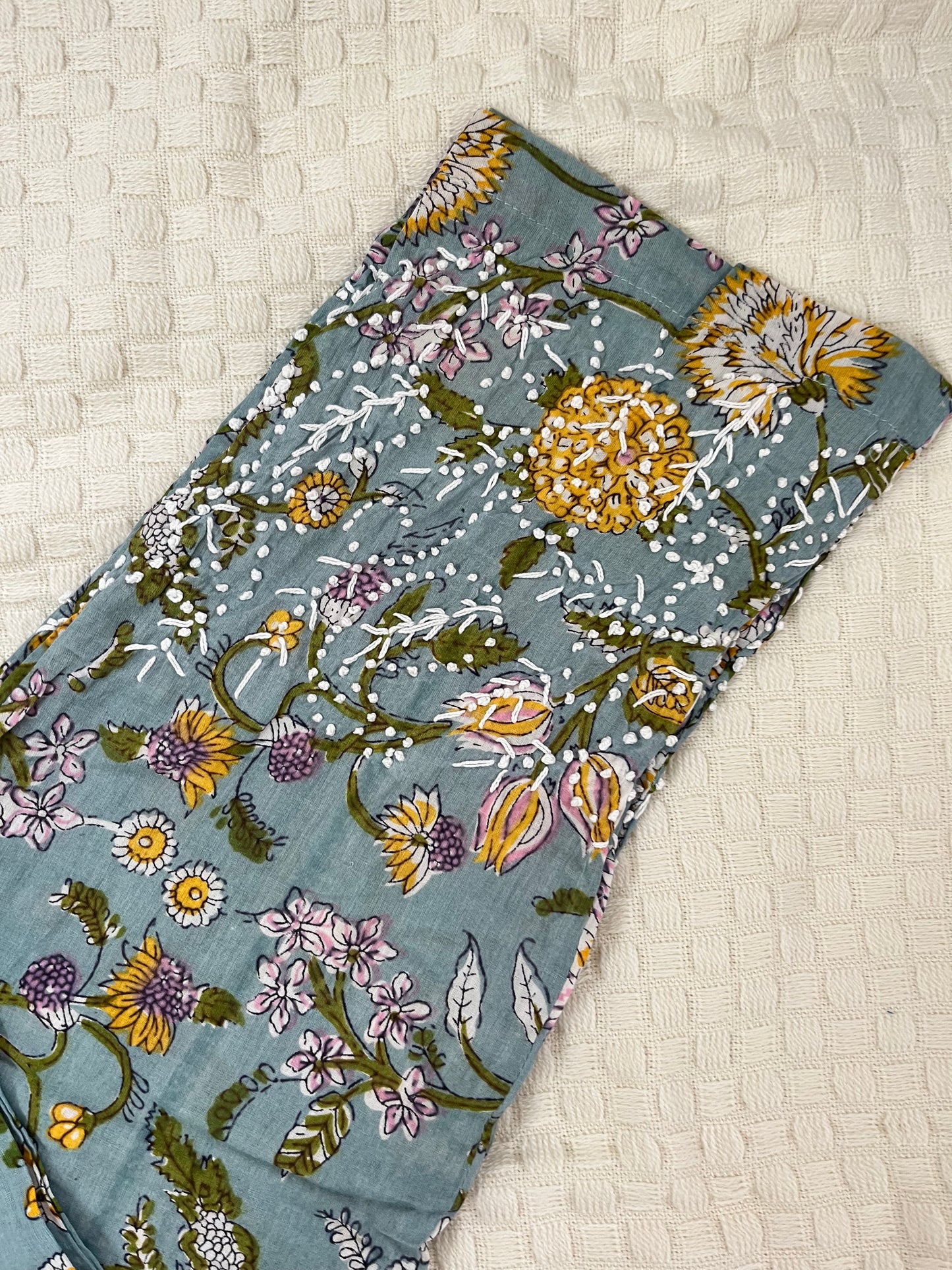 Sleeveless Straight Kurti and pant PRE-ORDER - Floral Grey green