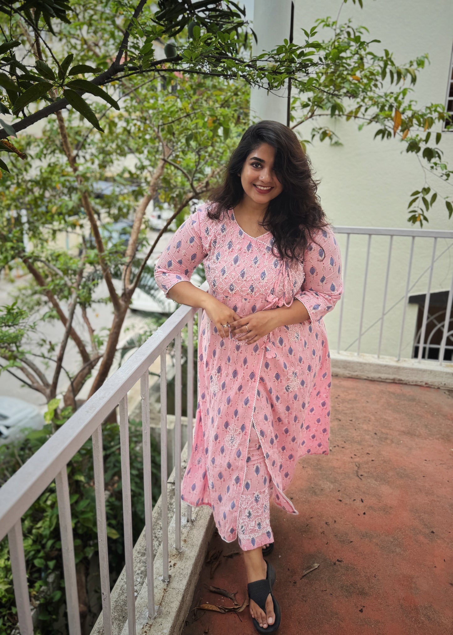 Angrakha Kurti and pant PRE-ORDER - Pink Blue block
