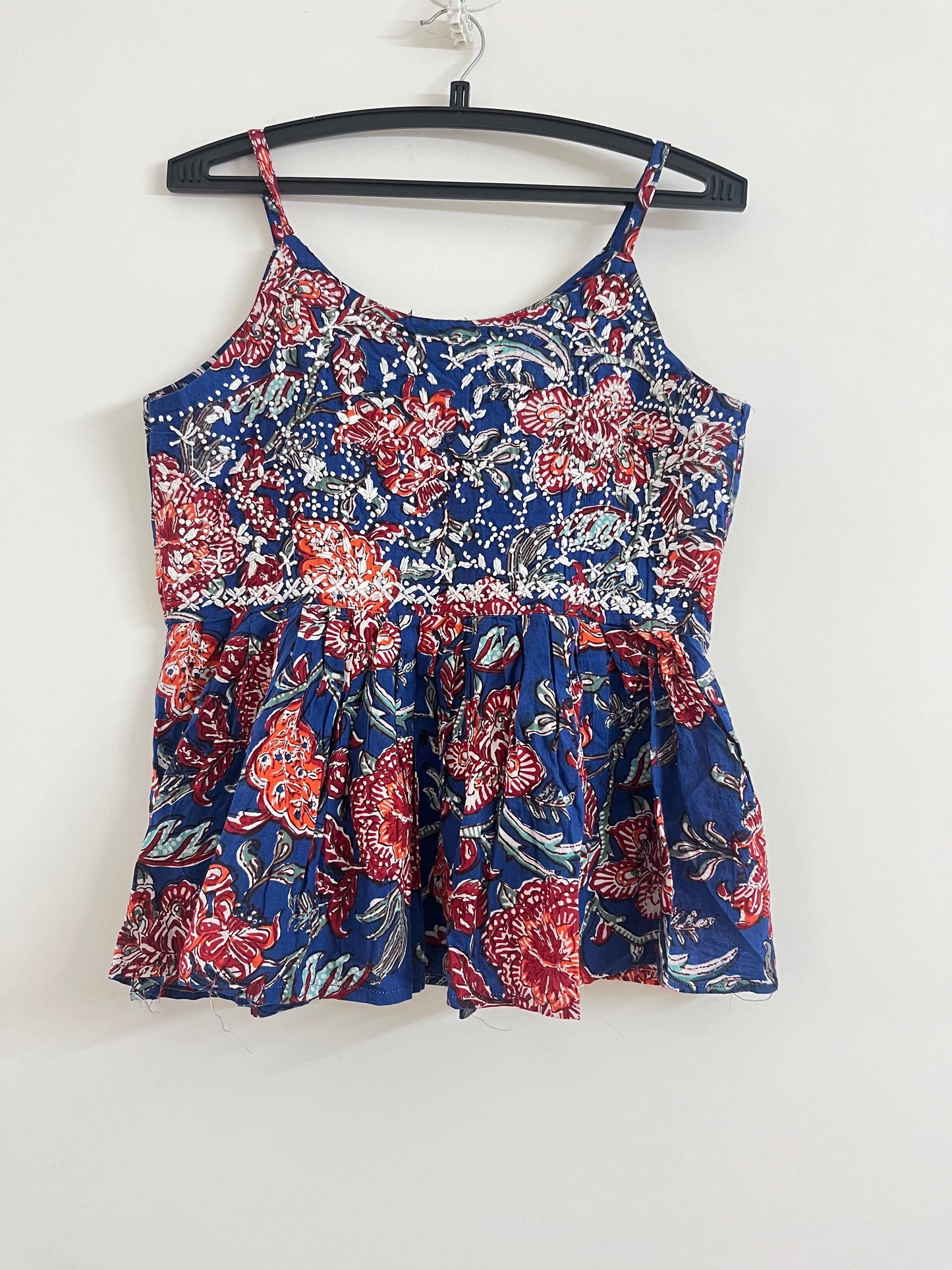 Flared Short Top - Floral Blue Red