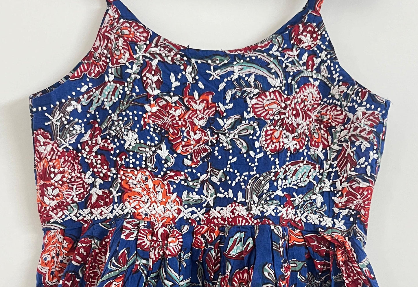 Flared Short Top - Floral Blue Red