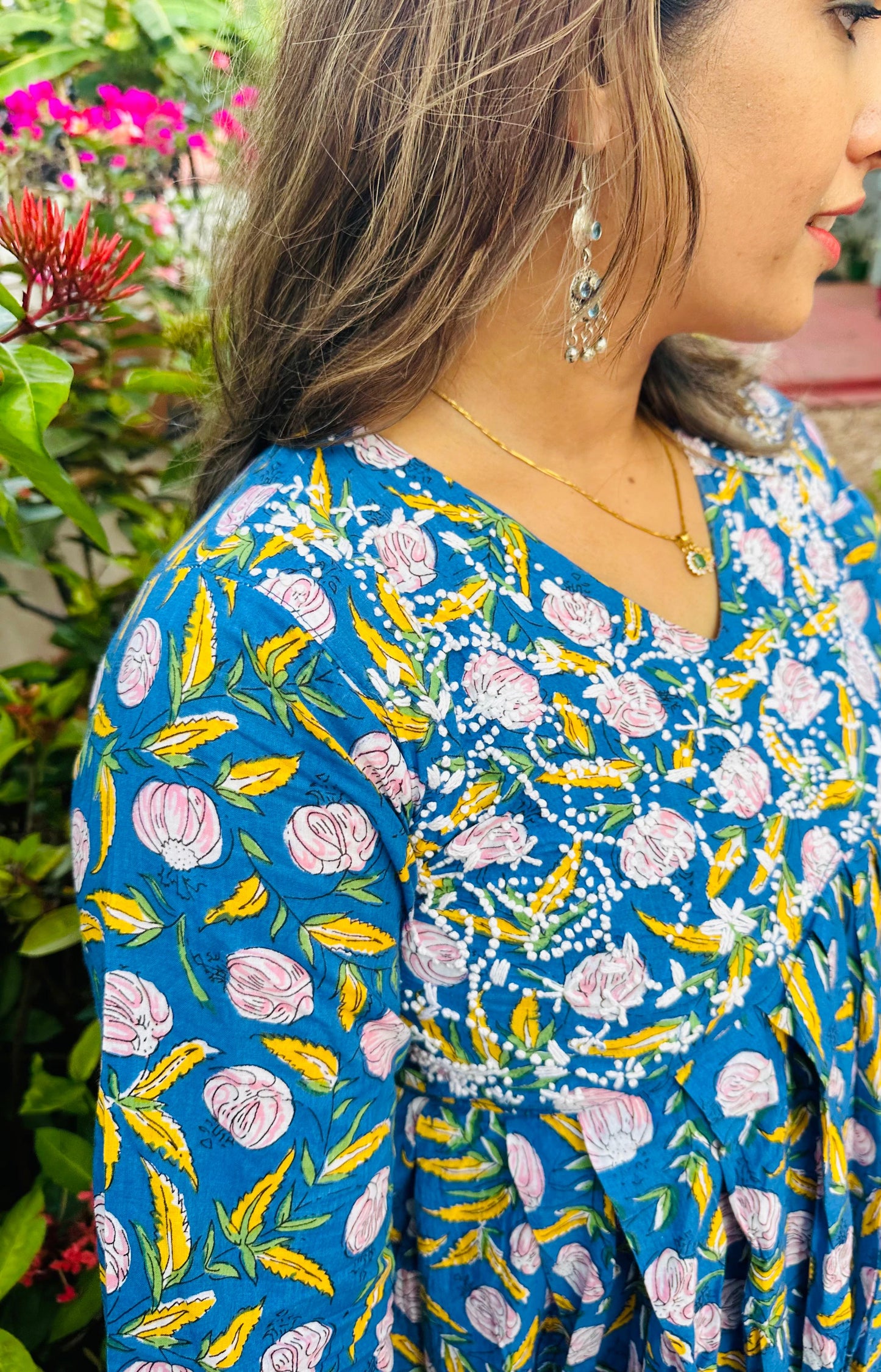 Aliya Cut Dress PRE-ORDER - Floral Blue Yellow