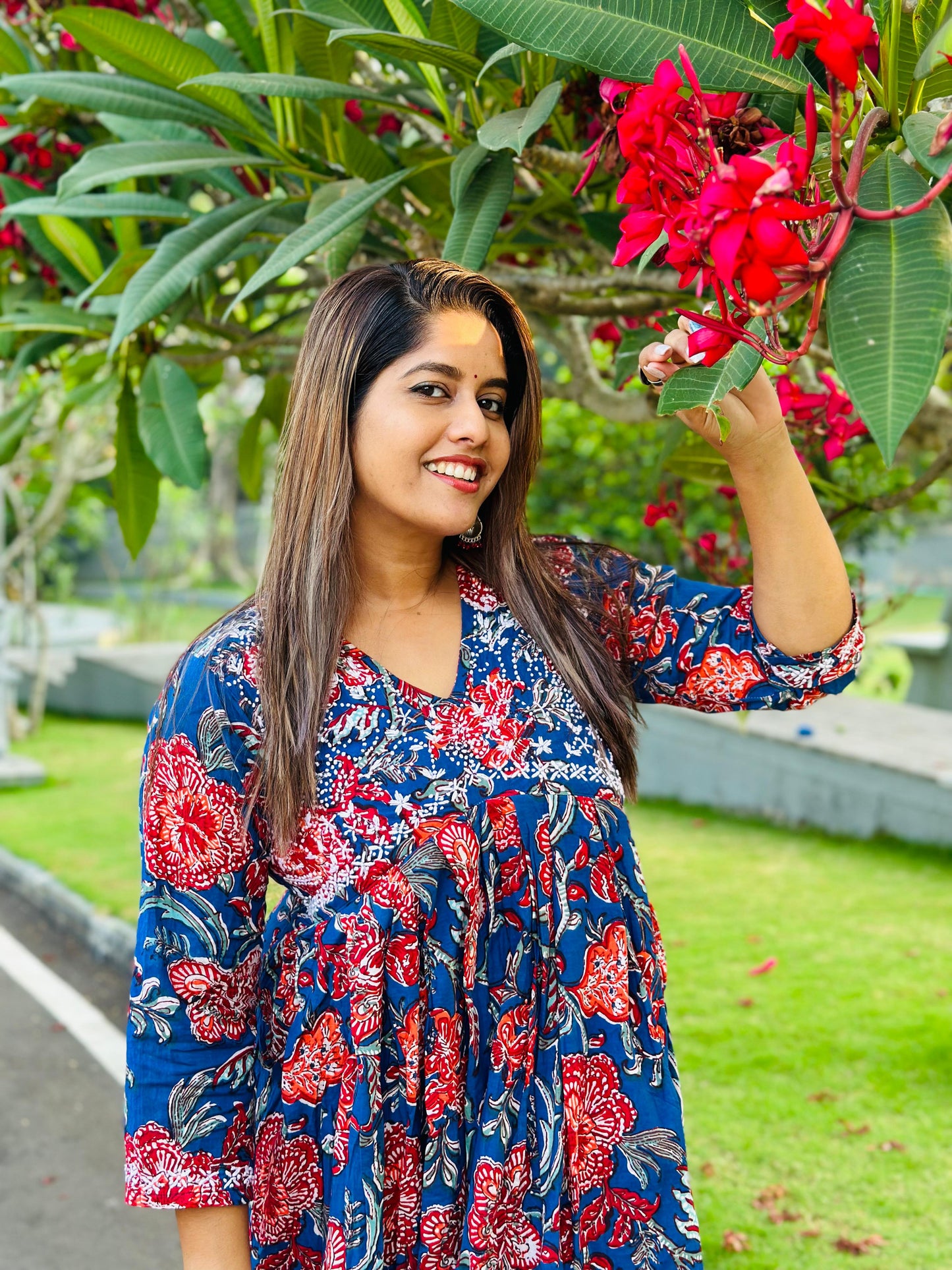 Aliya Cut Dress PRE-ORDER - Floral Blue Red