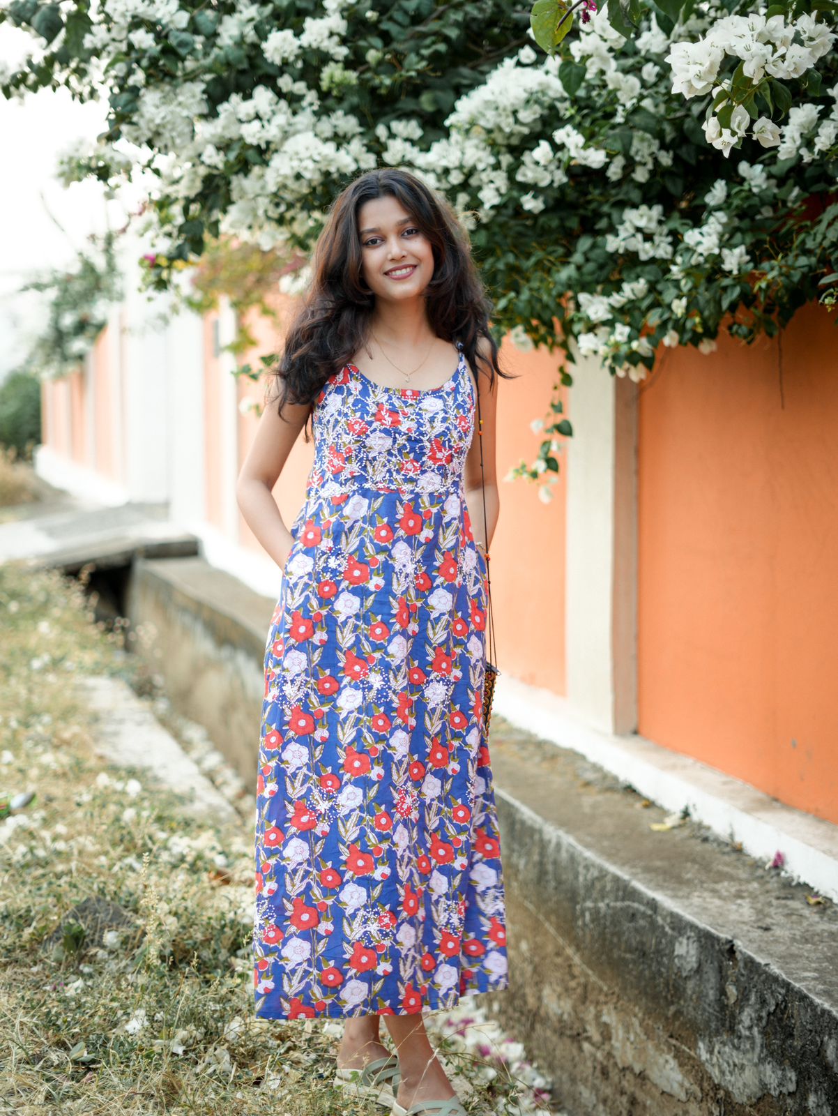 Sleeveless A-line Dress PRE-ORDER - Floral White Red