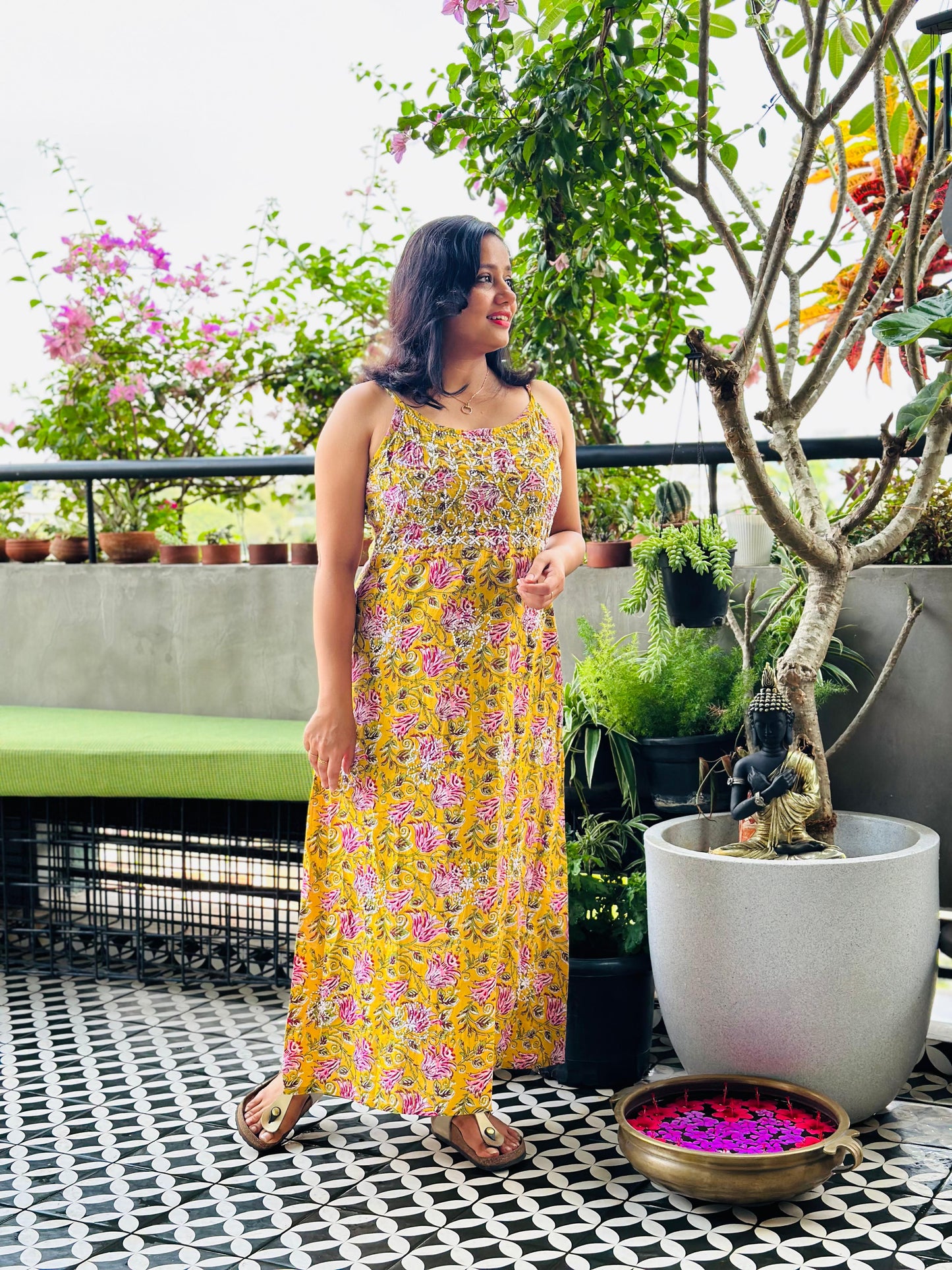 Sleeveless A-line Dress - Mustard Yellow 1