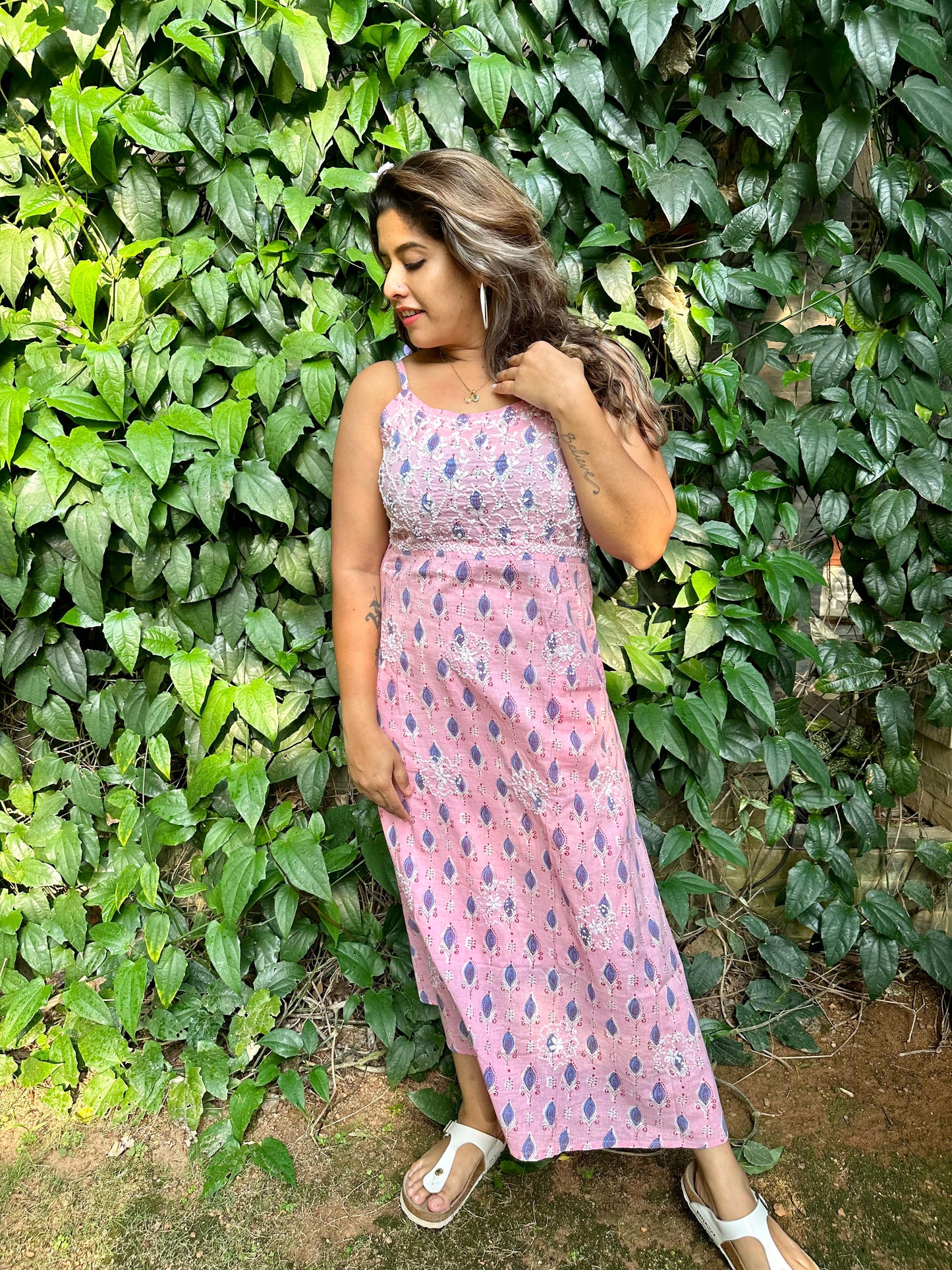 Sleeveless A-line Dress - Pink Blue Block