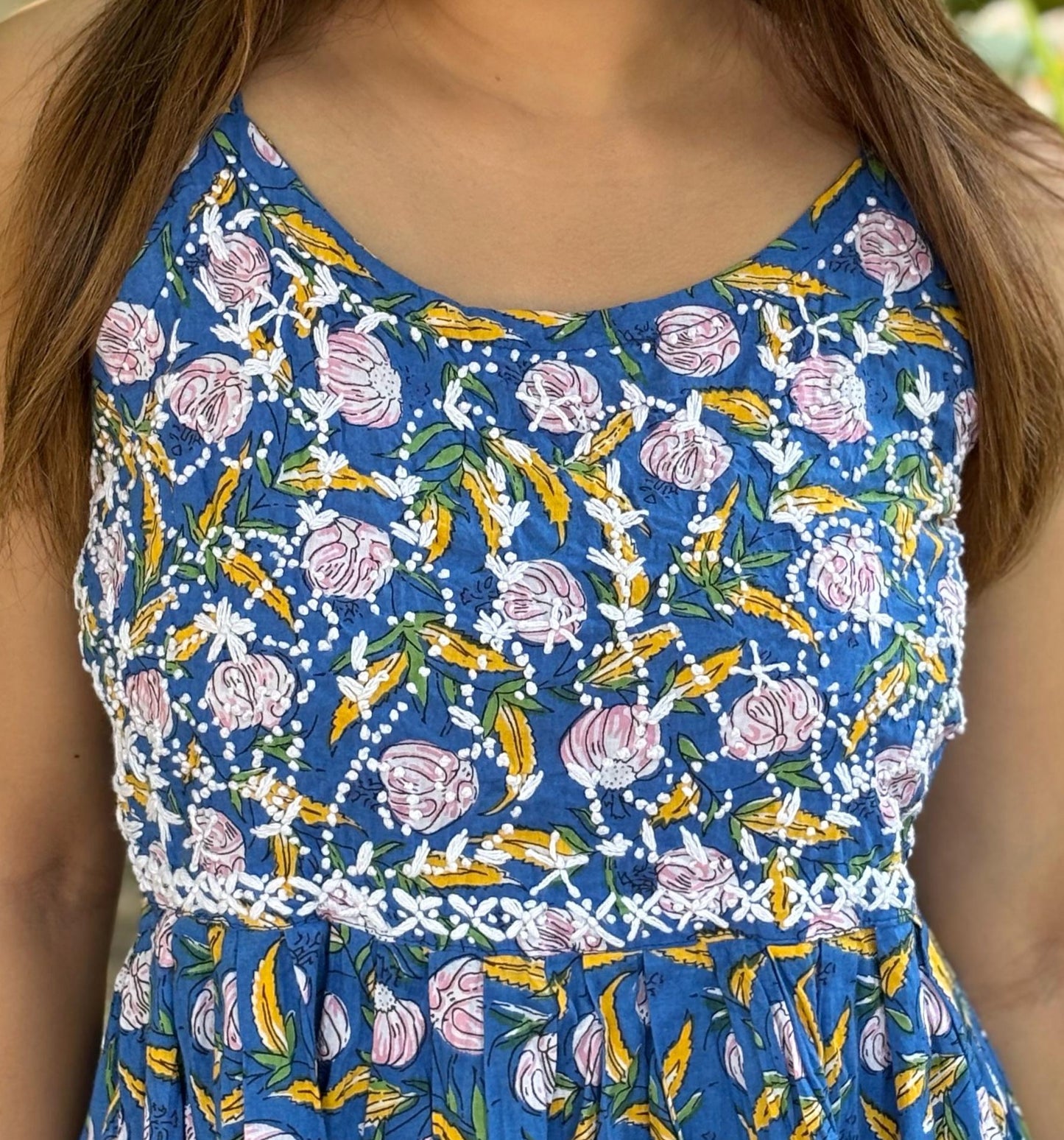 Flared Short Top - Floral Blue Yellow