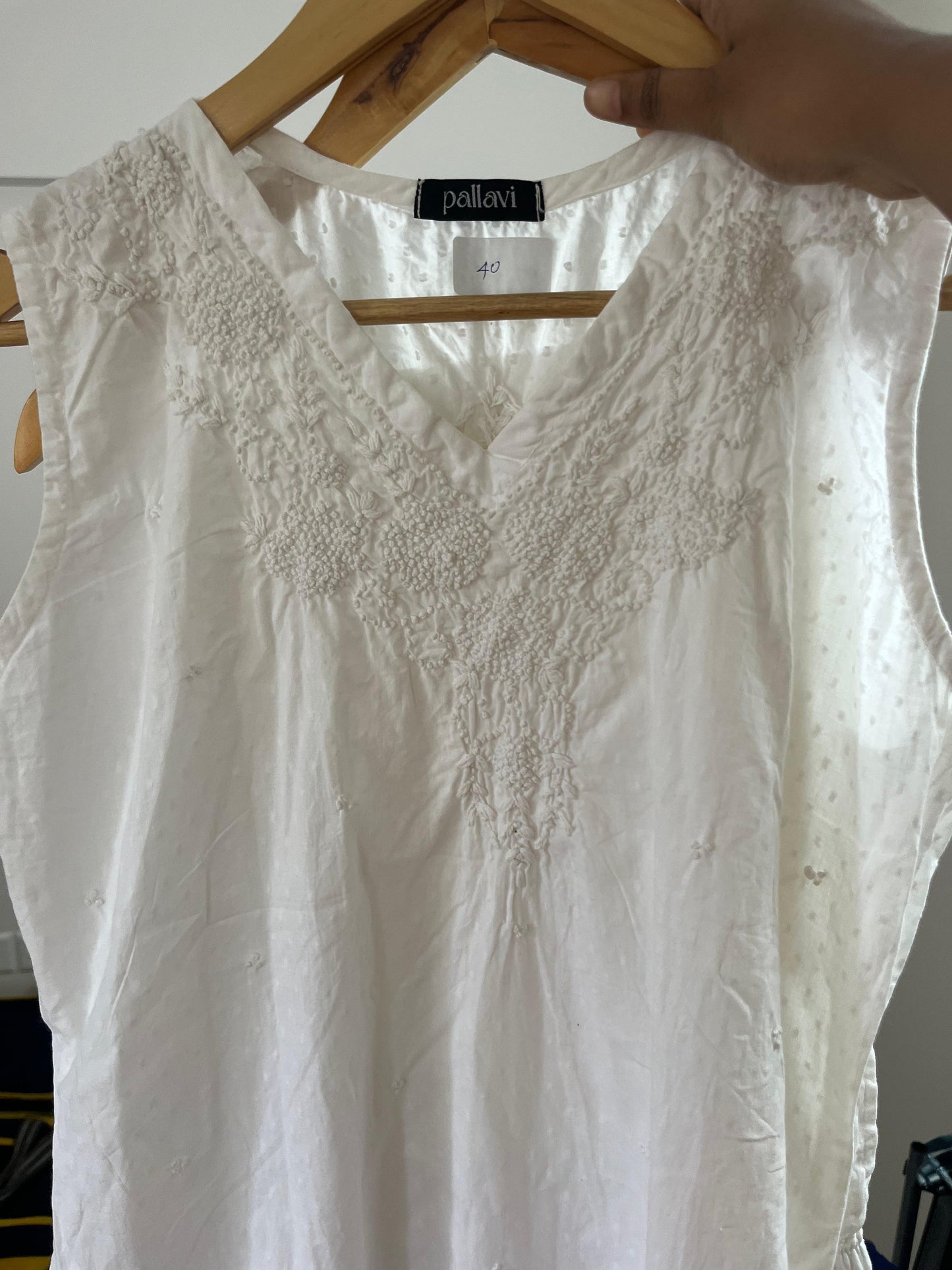 Sleeveless Straight Kurti - White
