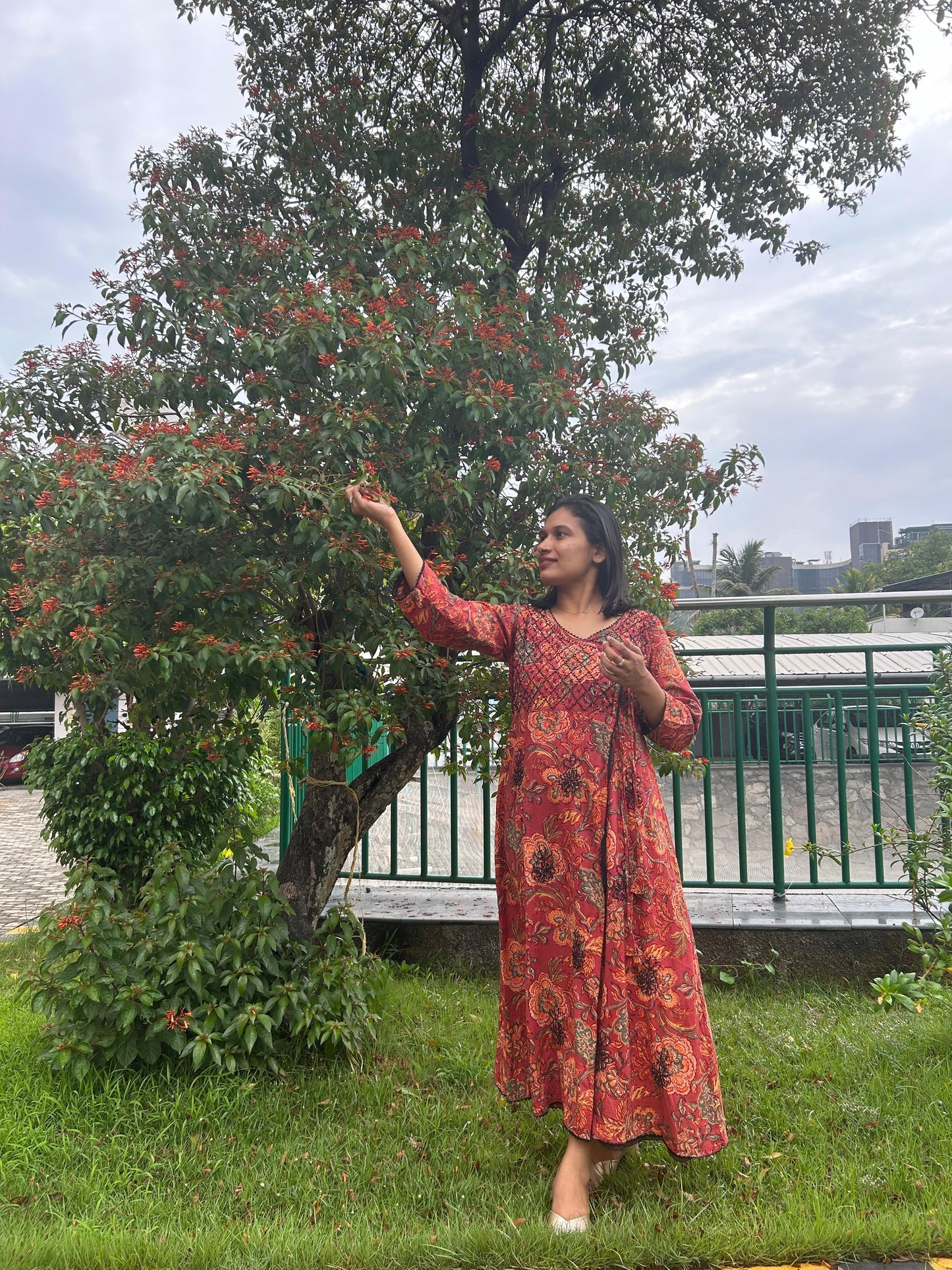 Angrakha Kurti and pant PRE-ORDER - Floral Red Black