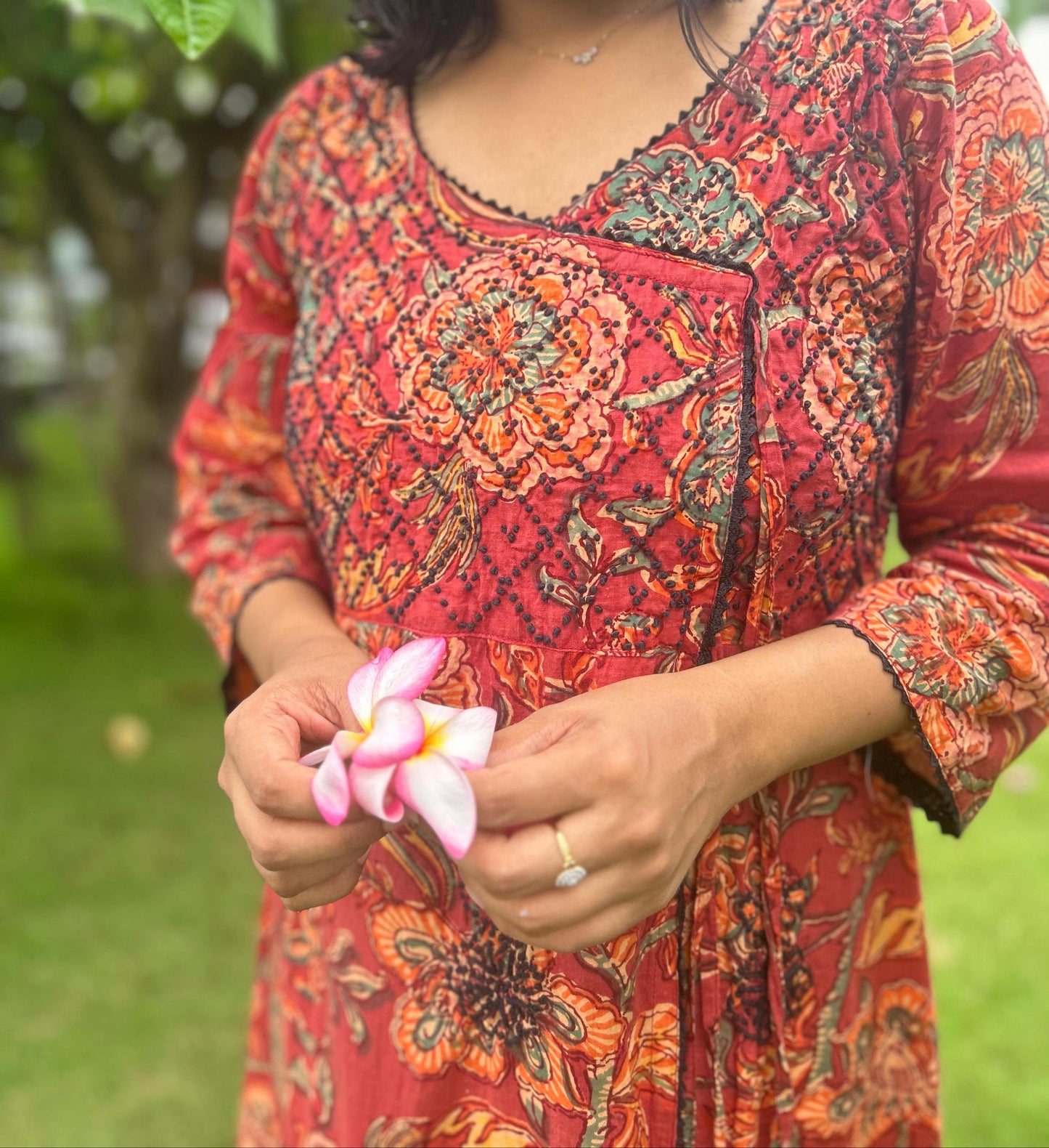Angrakha Kurti and pant PRE-ORDER - Floral Red Black