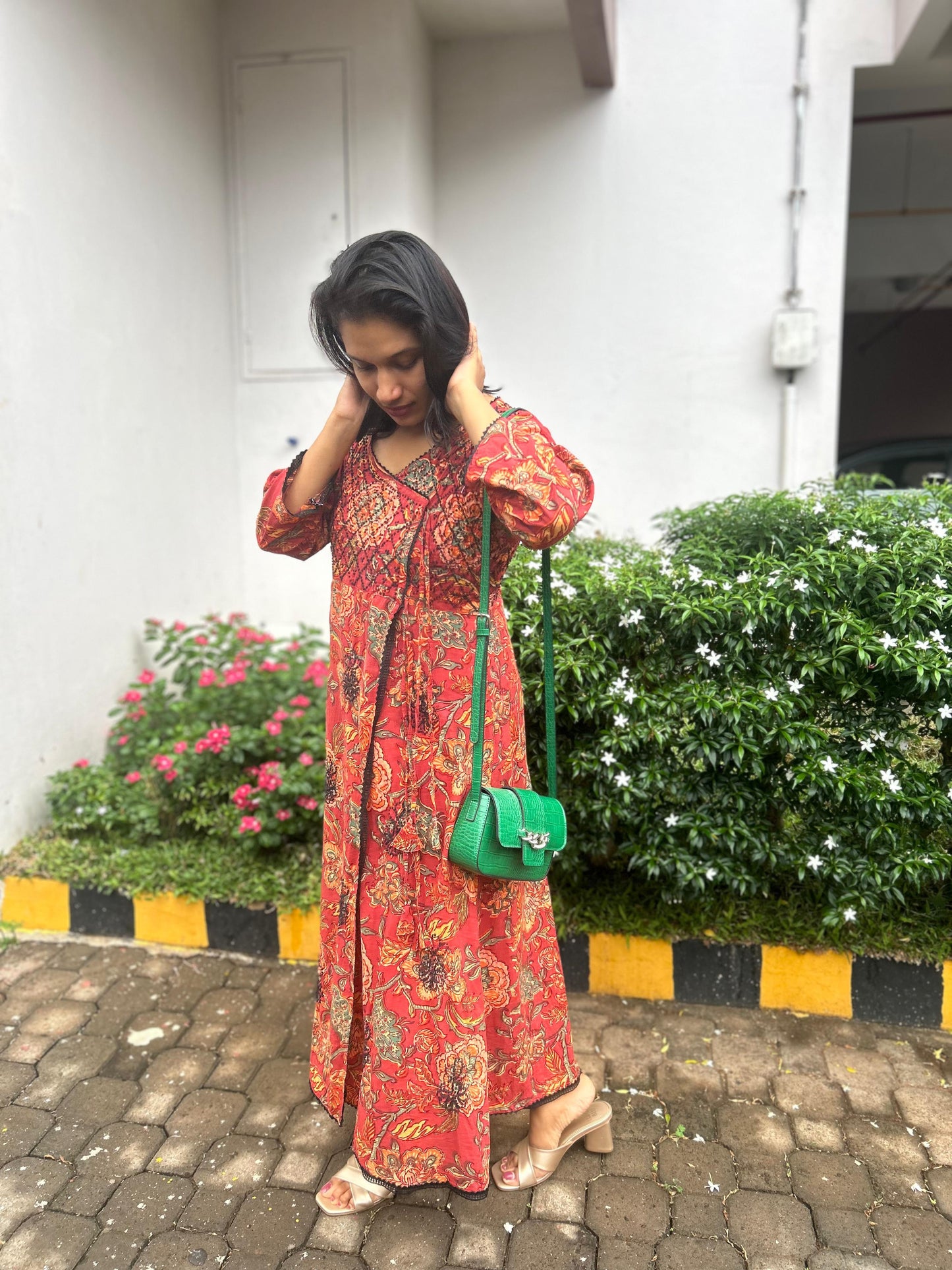 Angrakha Kurti and pant PRE-ORDER - Floral Red Black