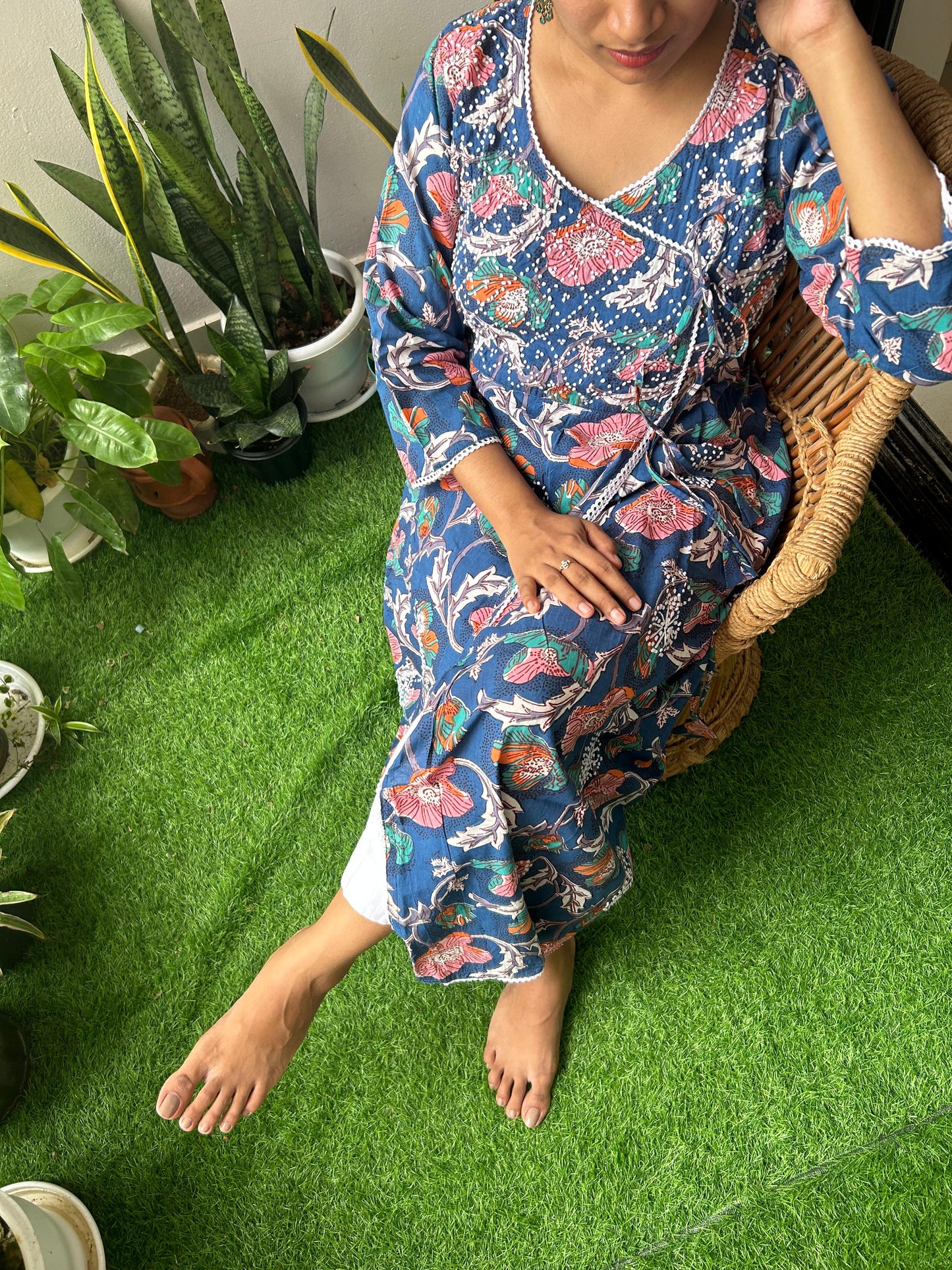 Angrakha - Floral Navy Blue