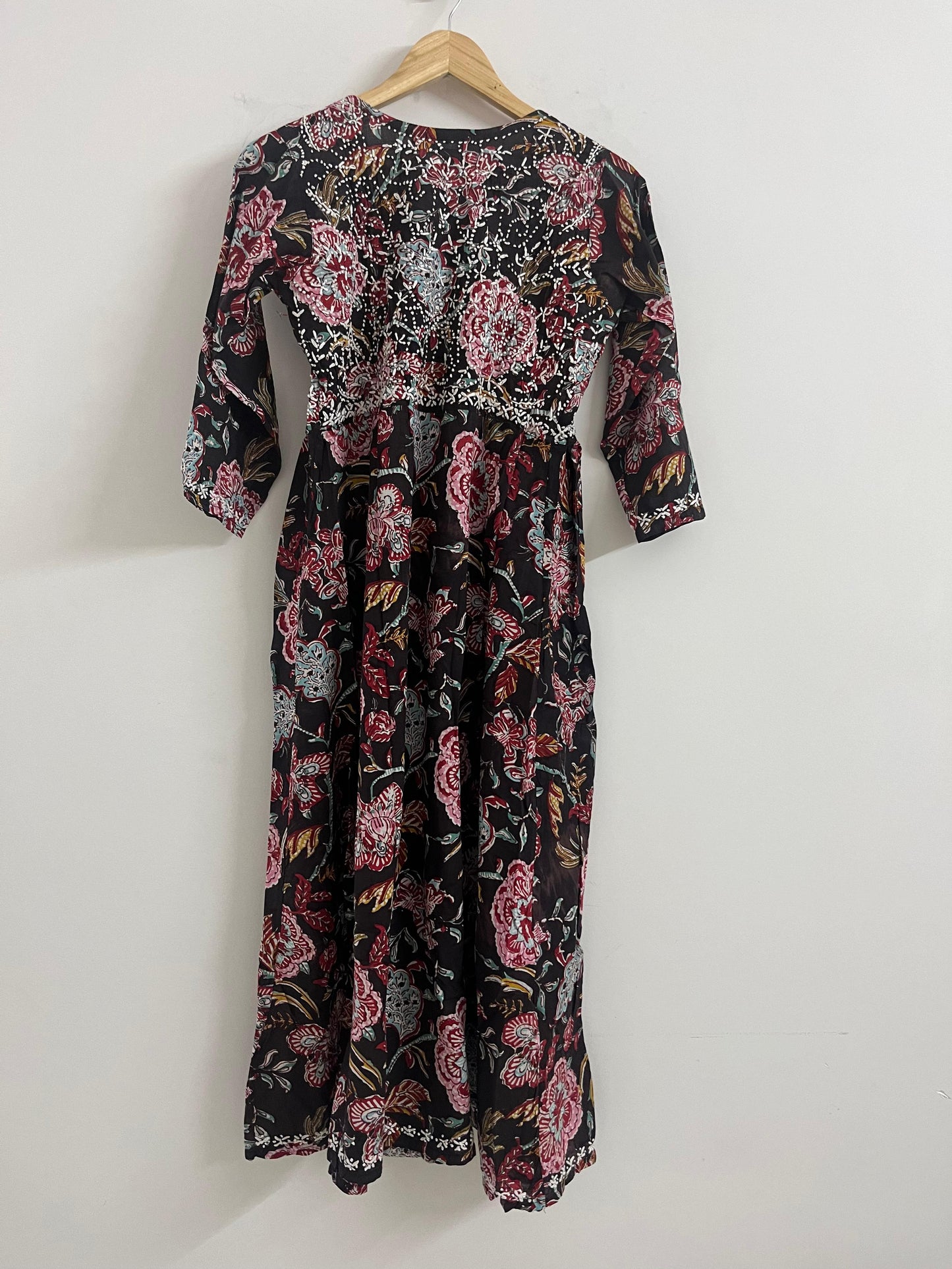 Aliya Cut Dress PRE-ORDER - Floral Black (with work on front and back)