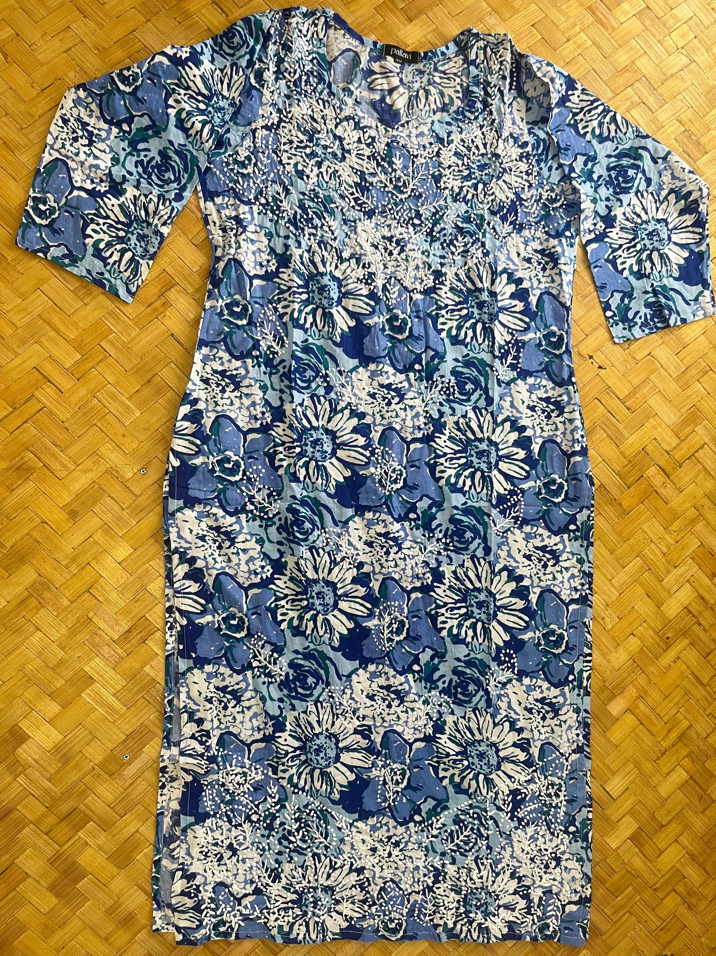 Straight Kurti and pant - Floral Hues of Blue