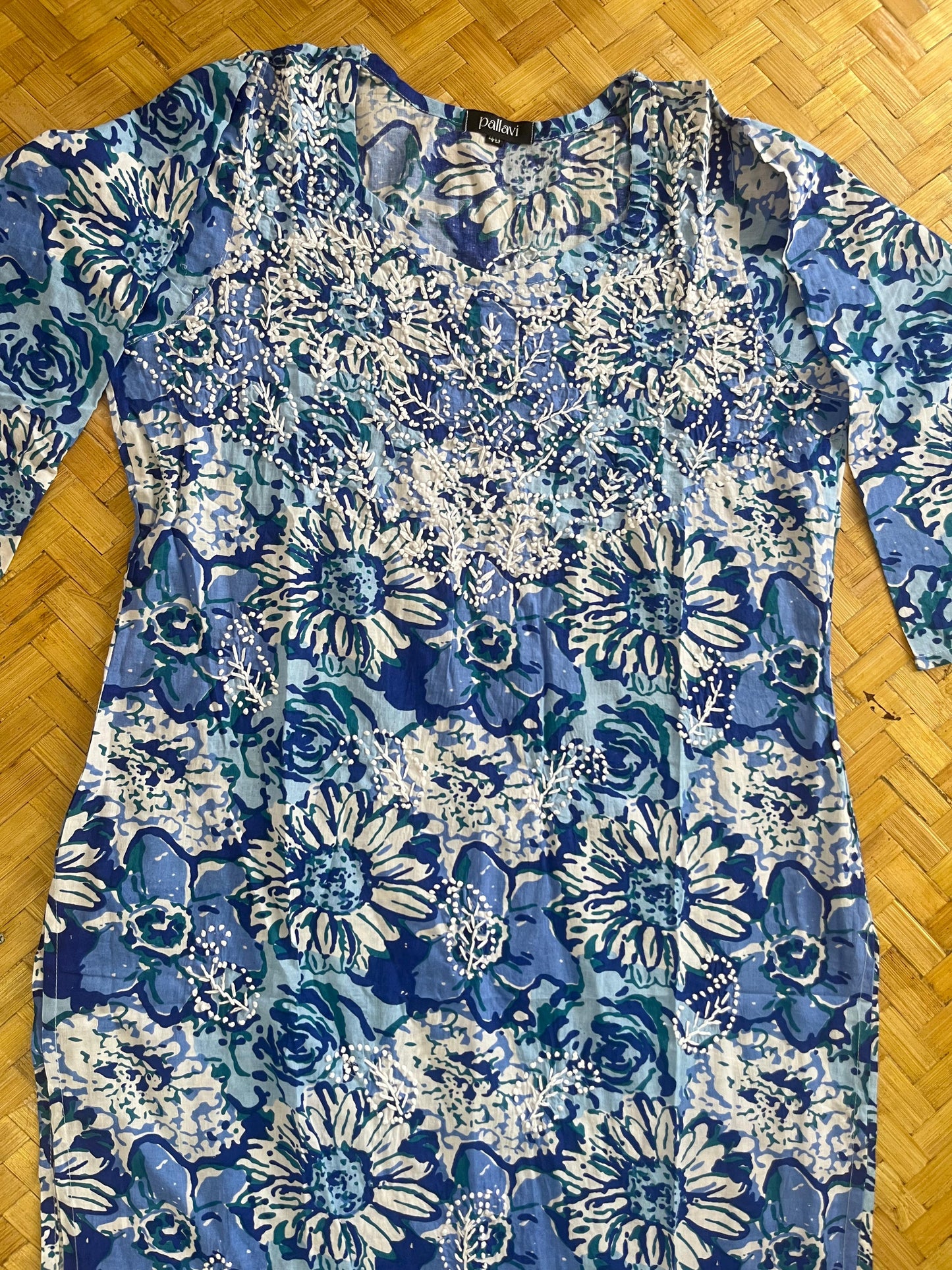 Straight Kurti and pant - Floral Hues of Blue