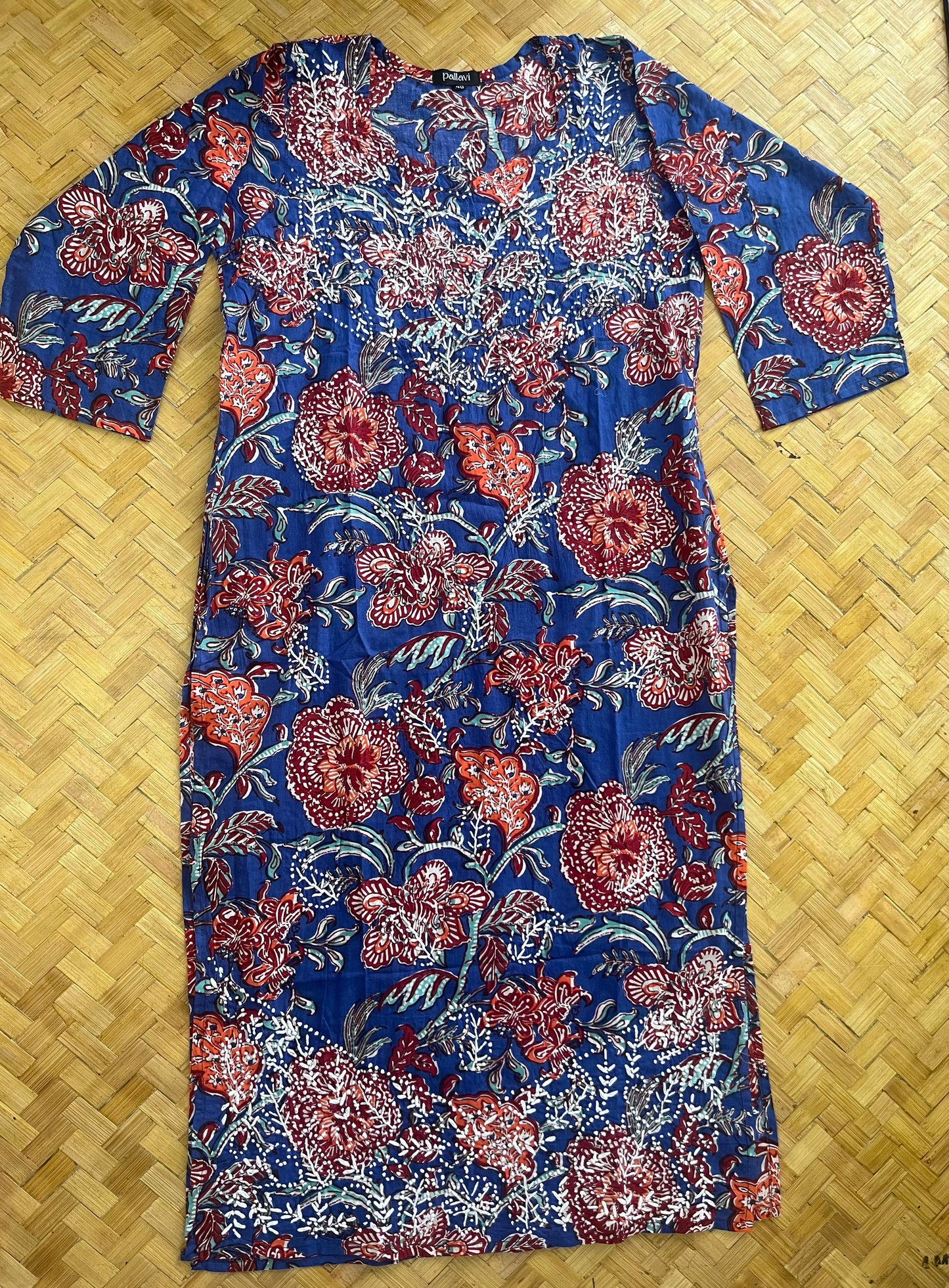Straight Kurti PRE-ORDER - Floral Blue Red