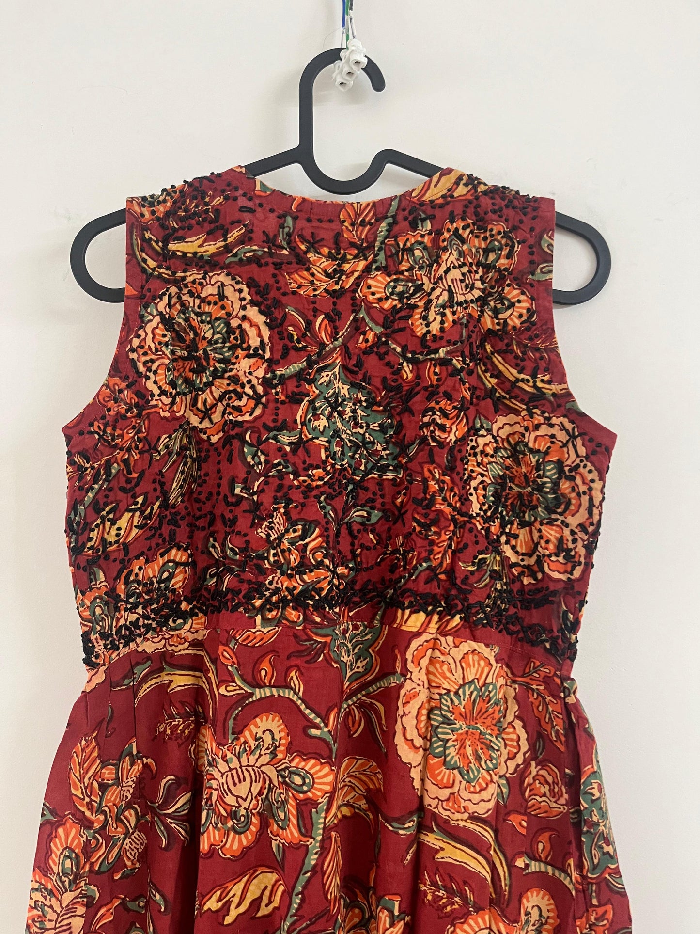 Sleeveless Aliya cut dress (with work on front and back) PRE-ORDER - Floral Red Black