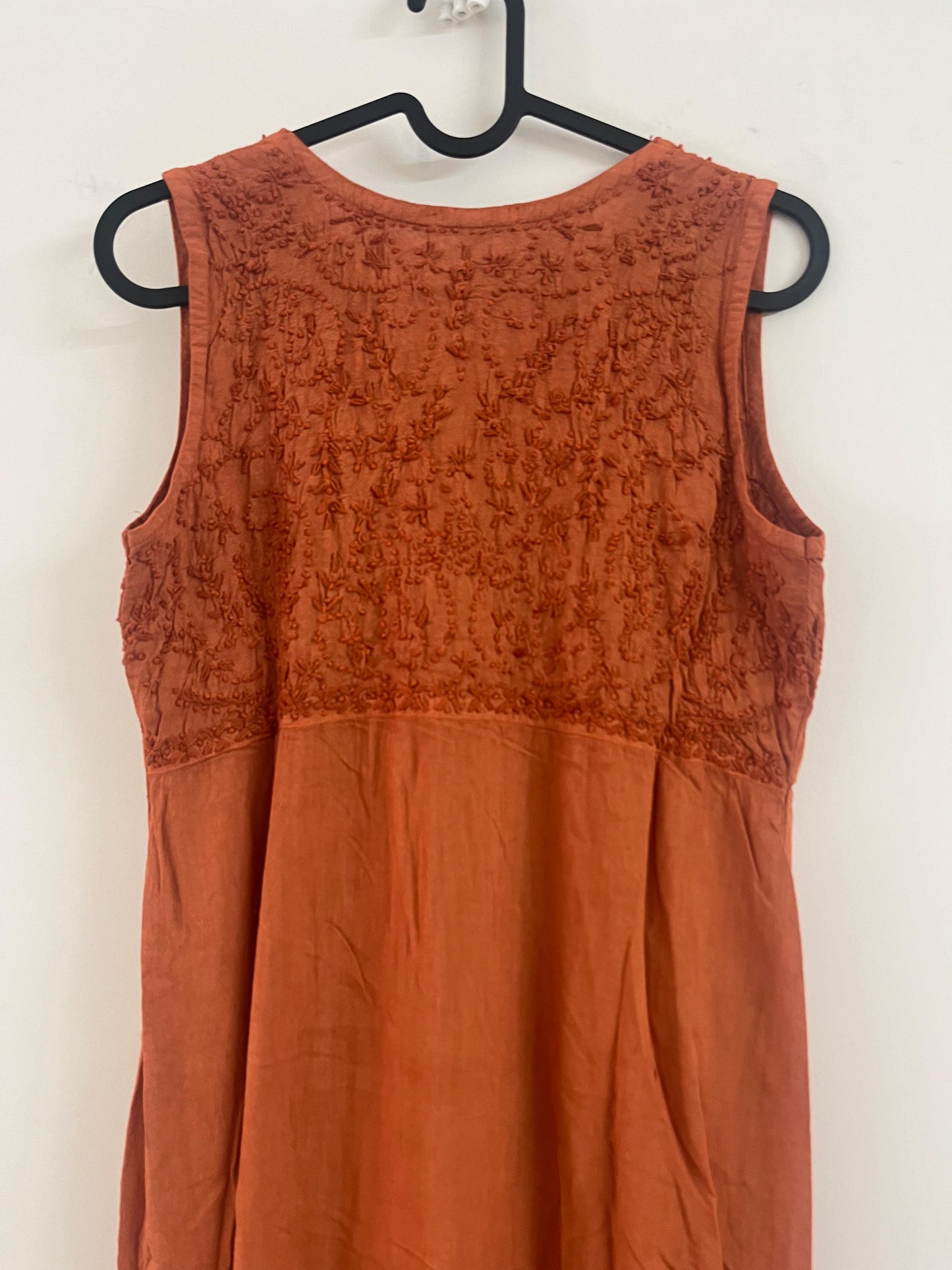 Sleeveless Aliya cut dress (with work on front and back) PRE-ORDER - Rust Orange
