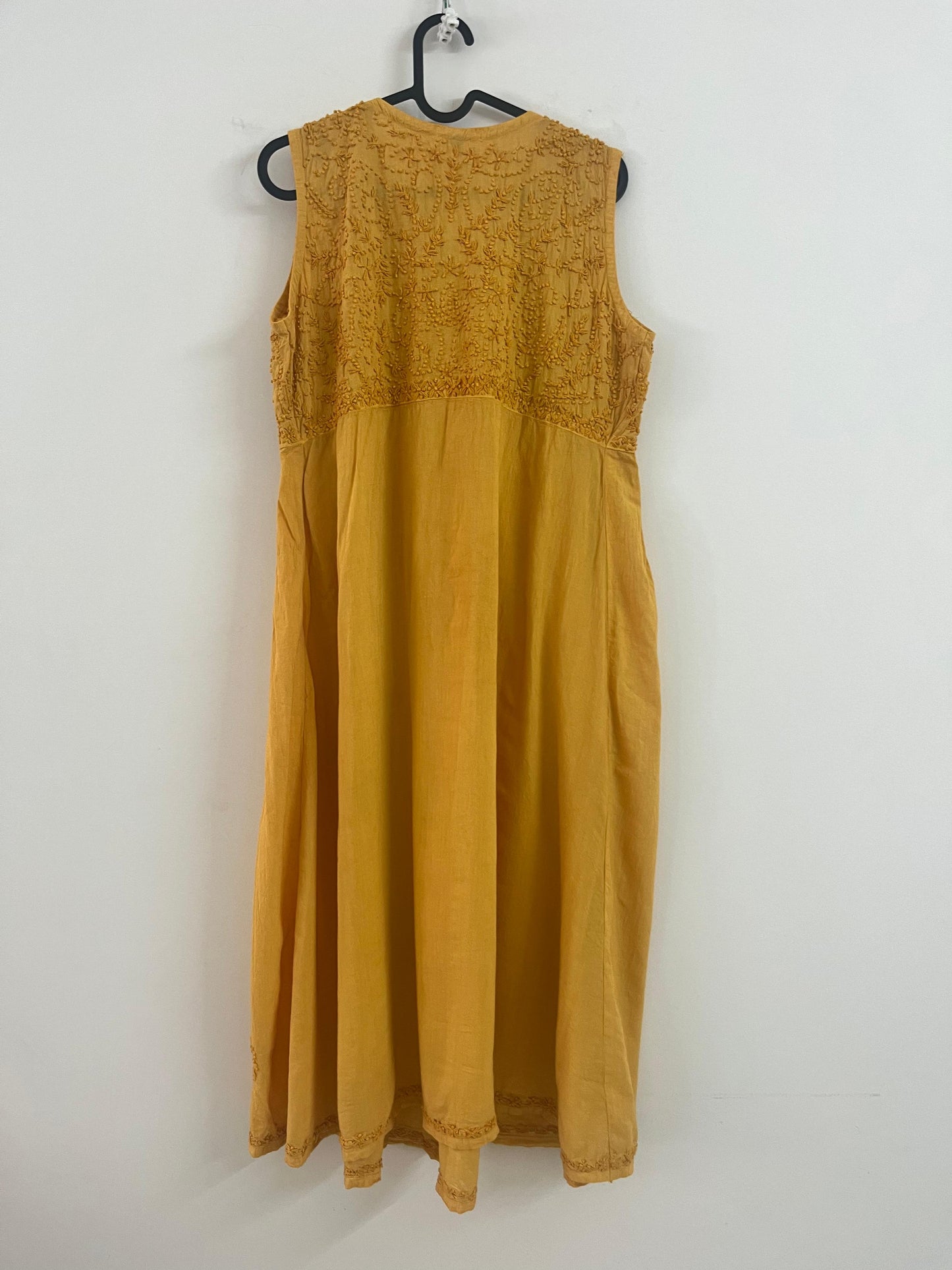 Sleeveless Aliya cut dress (with work on front and back)- Mustard Yellow