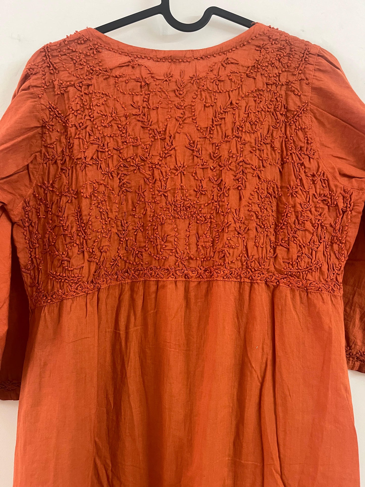 Aliya Cut Kurti/Dress PRE-ORDER - Rust Orange ( with work on front and back)