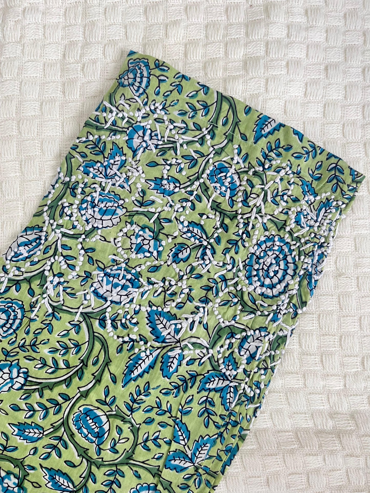 Sleeveless Straight Kurti and pant PRE-ORDER - Floral Pista Green
