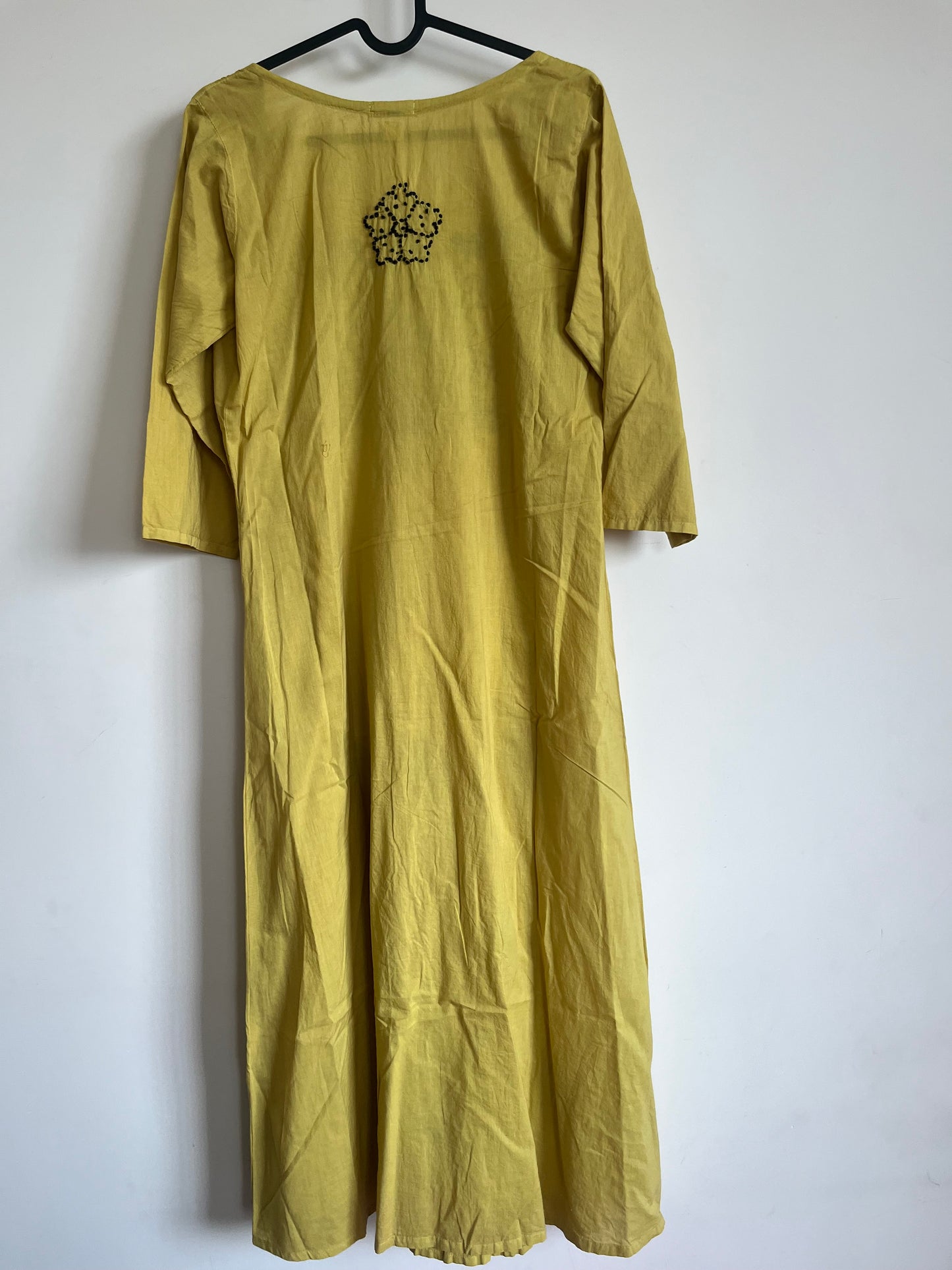 Pleated dress -Black knots on Lime Yellow