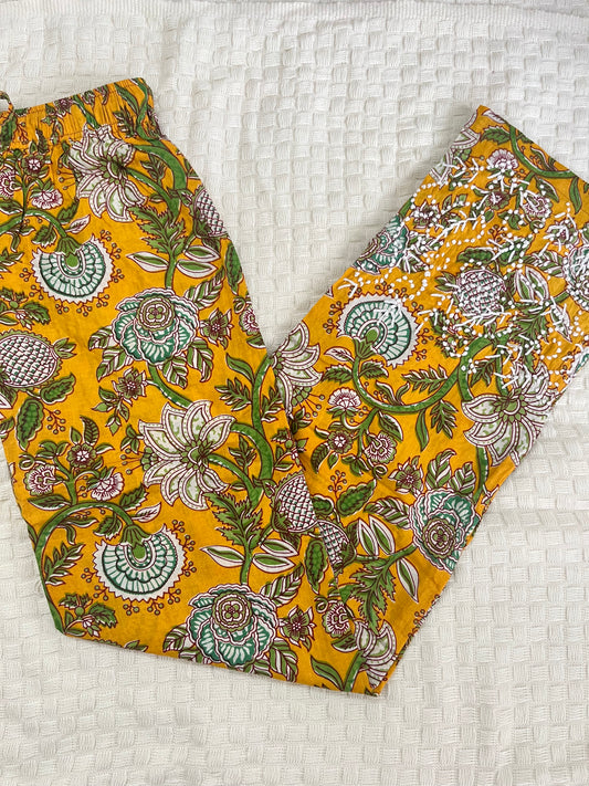 Printed Pants - Floral Yellow Green