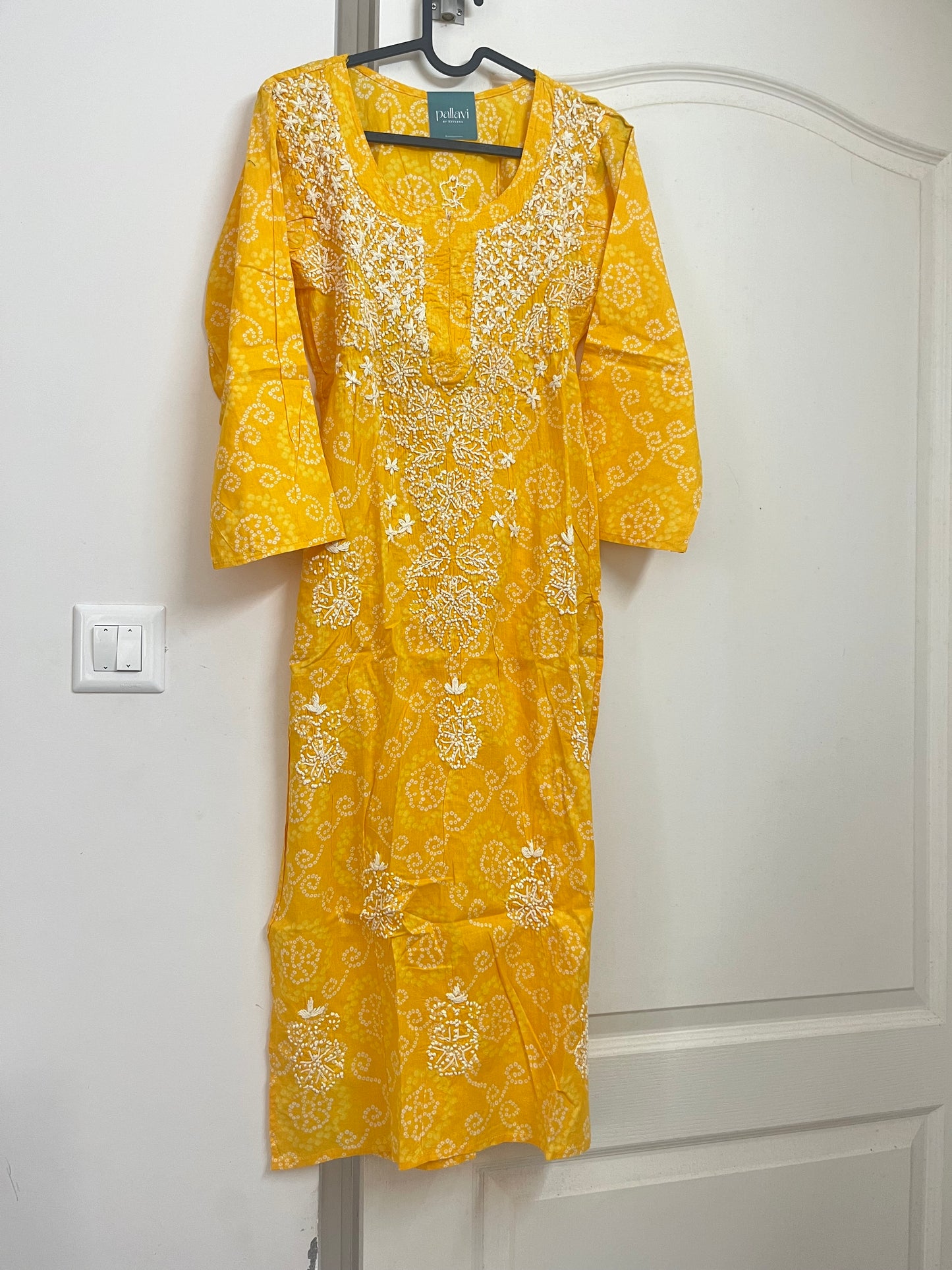 Straight Kurti Printed - Yellow Bandini