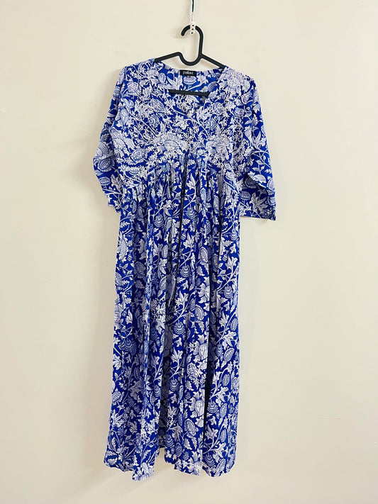 Aliya Cut Kurti/Dress - Floral Blue White