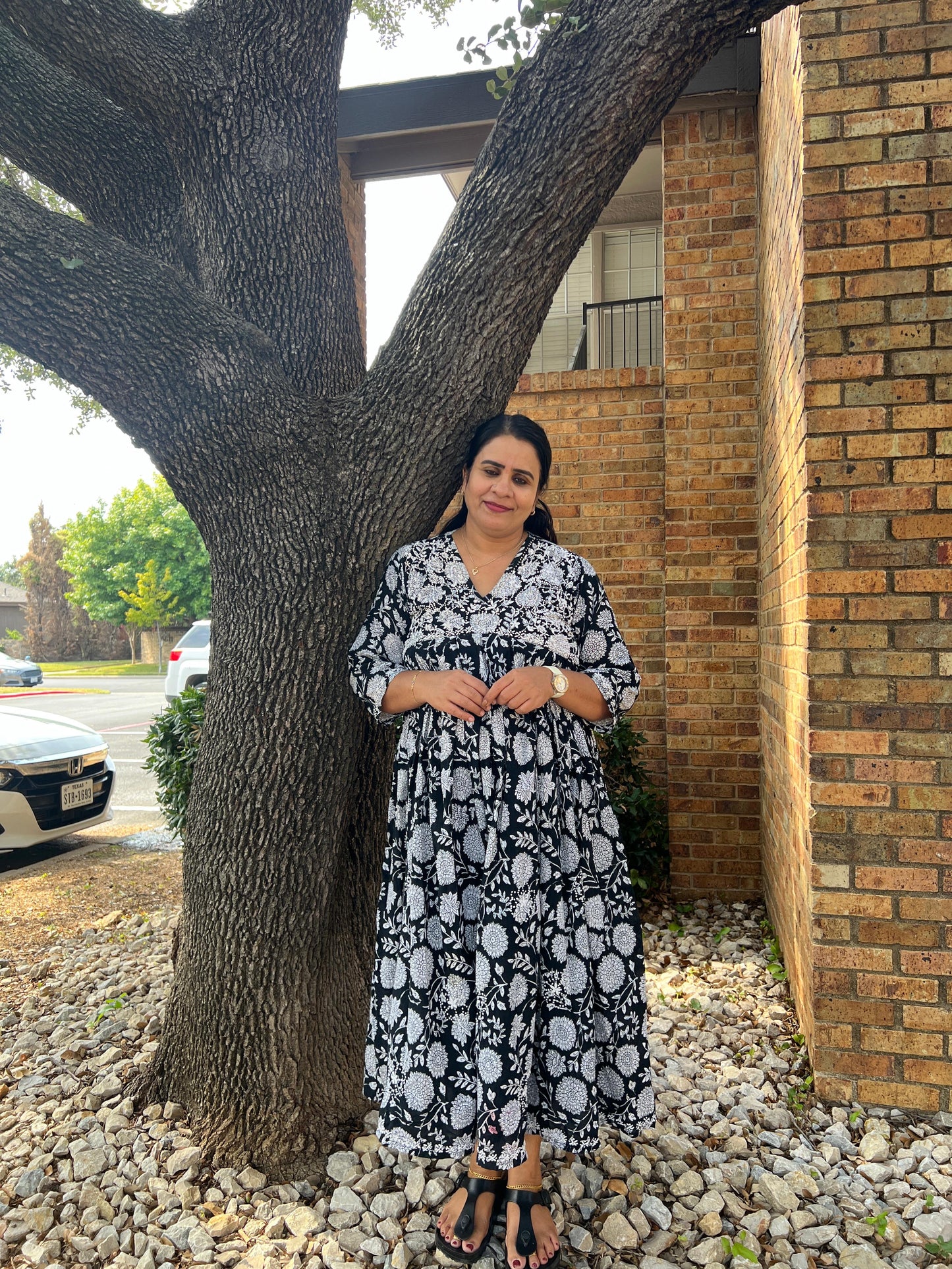Aliya Cut Dress PRE-ORDER - Floral Black & White