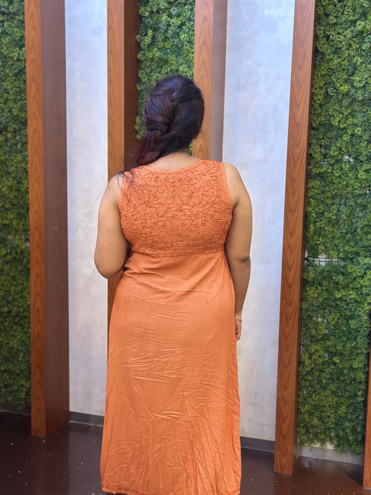 Aliya Cut Sleeveless PRE-ORDER (with work on front and back) - Rust Orange