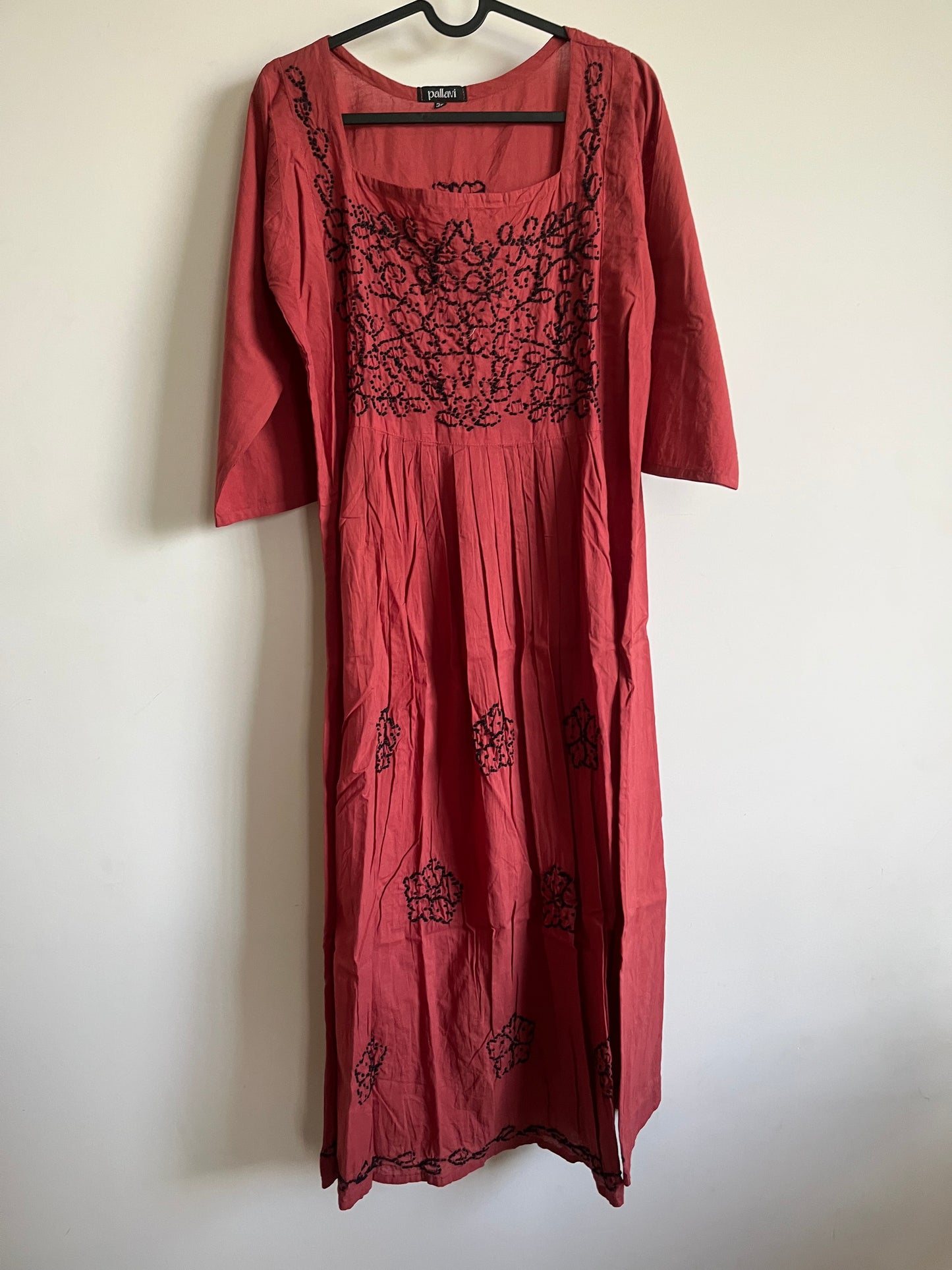 Pleated dress -Black knots on Pastel Red