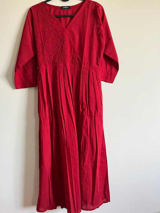 Pleated Angrakha dress PRE-ORDER - Red