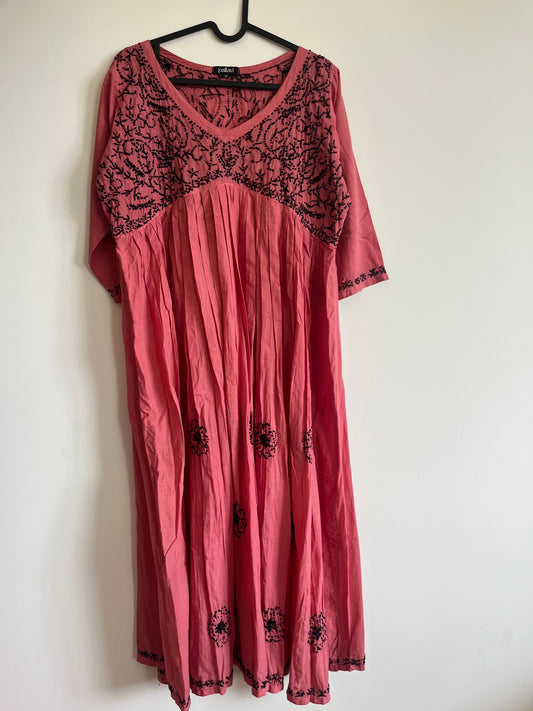 Aliya cut dress -Black knots on Nude Pink (with work on front and back)